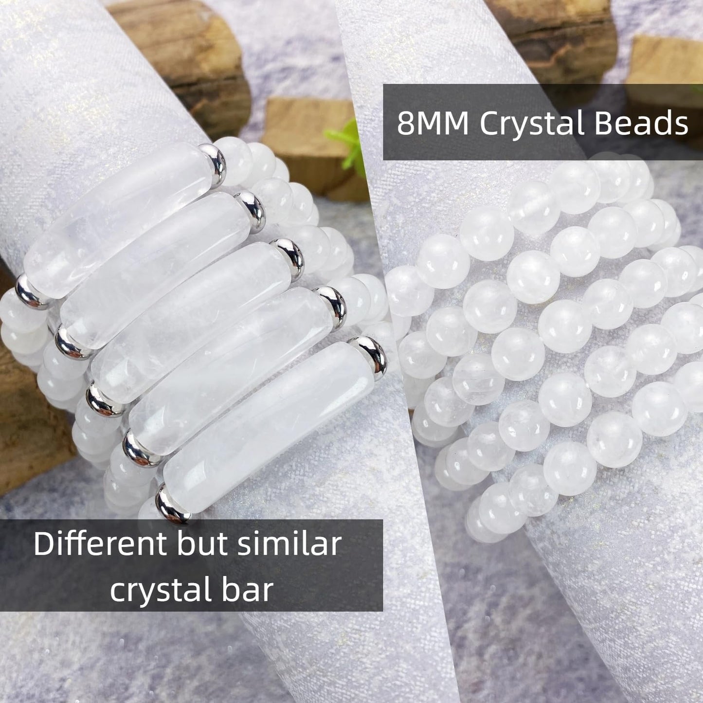 EDEN'S CALL 8mm Healing Crystal Beads Stretch Bracelet Handmade Good Luck Energy Chakra Stone Beaded Bangle, Rock Quartz