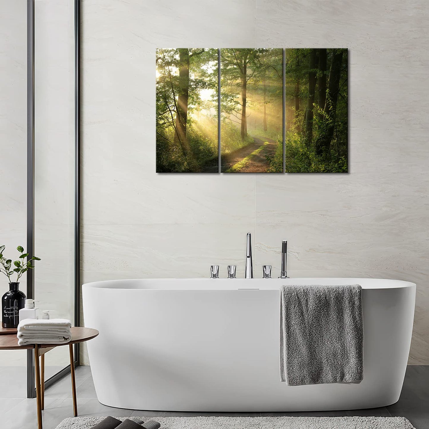 Forest Nature Wall Art Decor Sunshine Through Forest and Road Canvas Pictures Artwork 3 Panel Nuture Landscape Painting Prints for Home Living Dining Room Kitchen