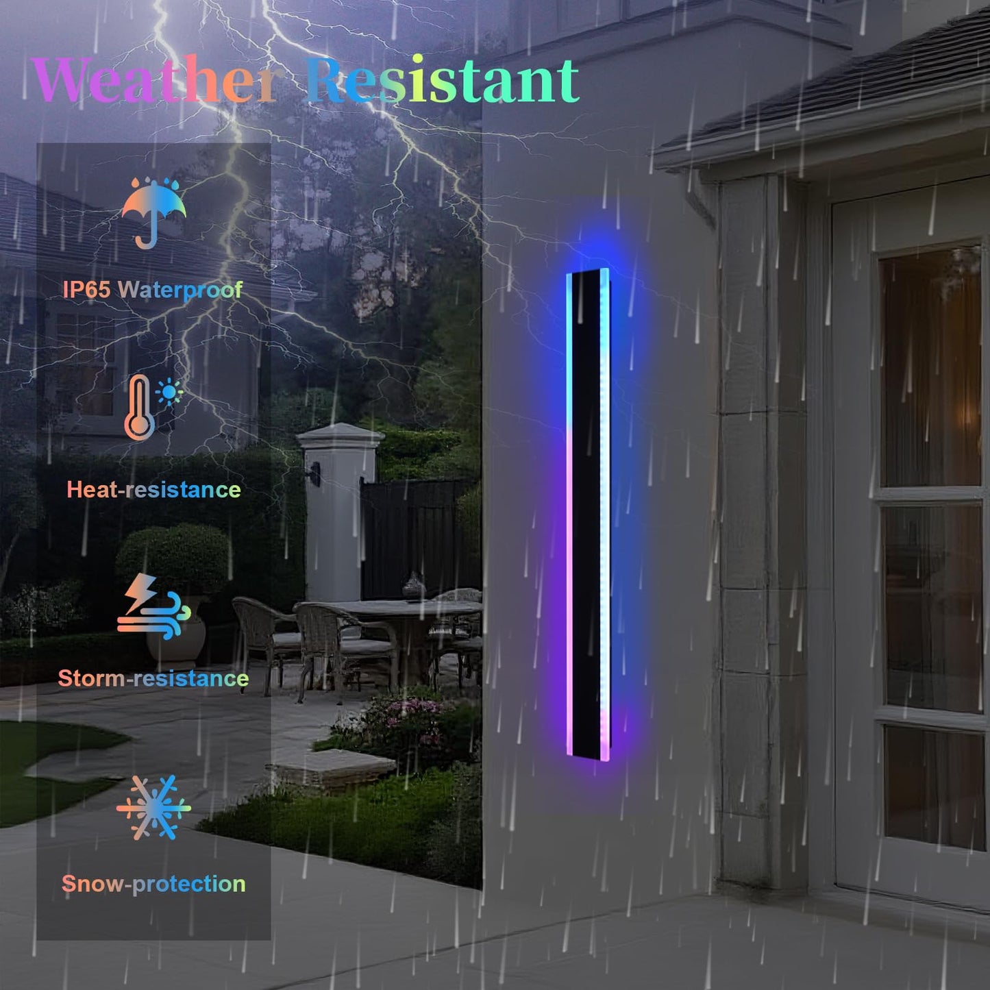 QueeuQ 2 Pack Modern RGB Outdoor Wall Lights for Patio,48 inch Long Outdoor LED Wall Lights,Dimmable LED Long Linear Exterior Lighting,Outside Linear Wall Light for Front Door,Garage,Enterway