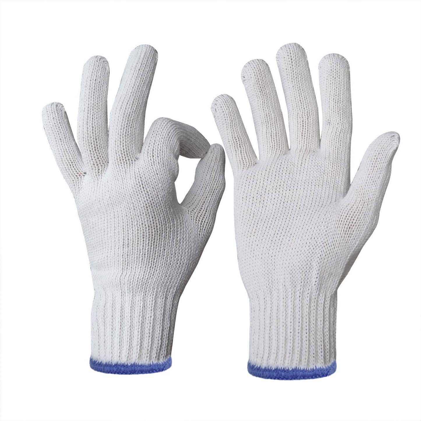 Evridwear Cotton Polyester String Knit Shell Safety Protection Work Gloves for Painter Mechanic Industrial Warehouse Gardening Construction Men & Women 12 Pairs, no Dots, Medium Size