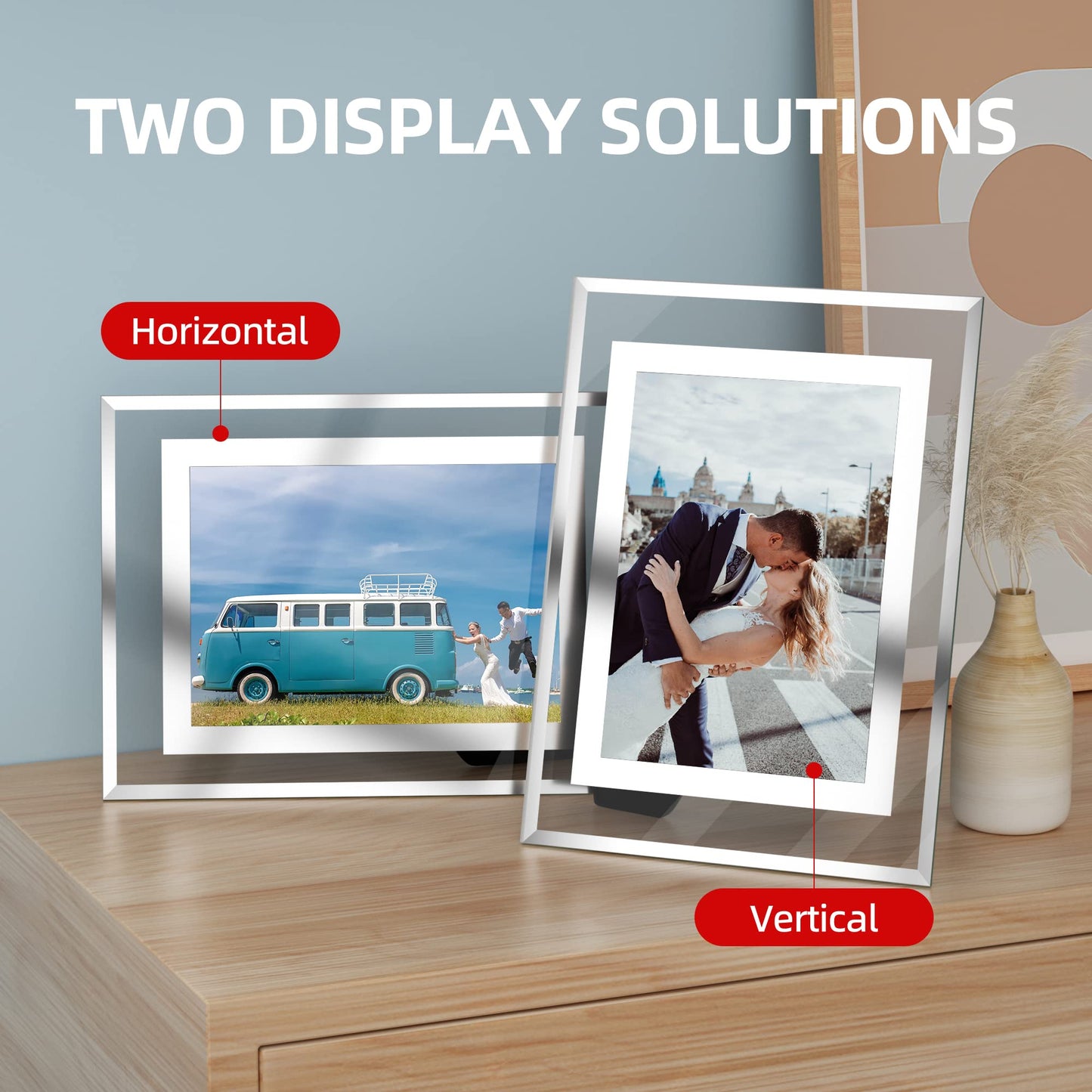 Komimaci 5x7 Picture Frames - Glass Photo Frame for Tabletop/Desktop Display, Horizontal/Vertical Orientation, Silver Finish