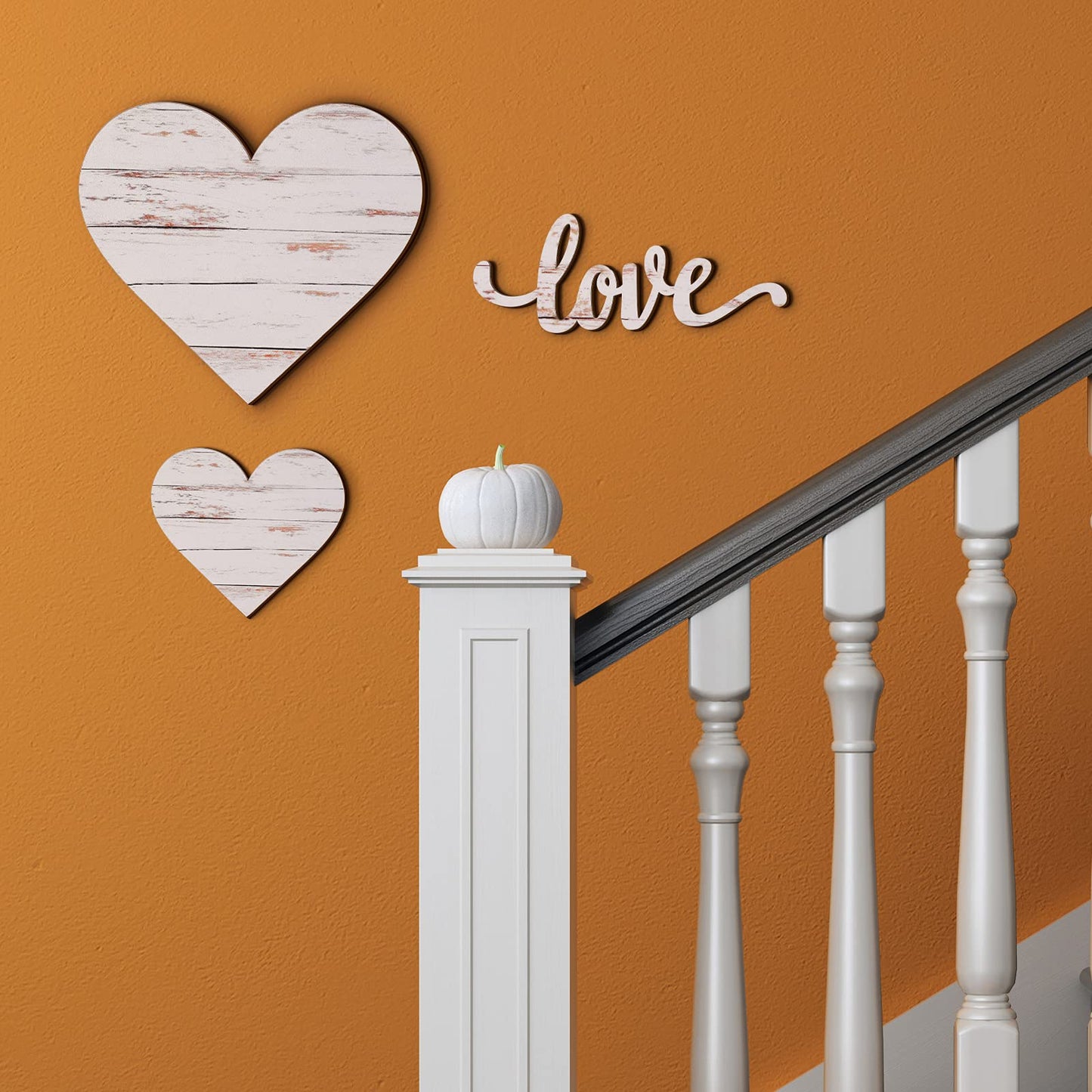 Chitidr 3 Pcs Wooden Hearts Decor Heart Wooden Sign Rustic Hanging Love Plaque for Wall Home Farmhouse Living Room Bedroom Gifts(White)