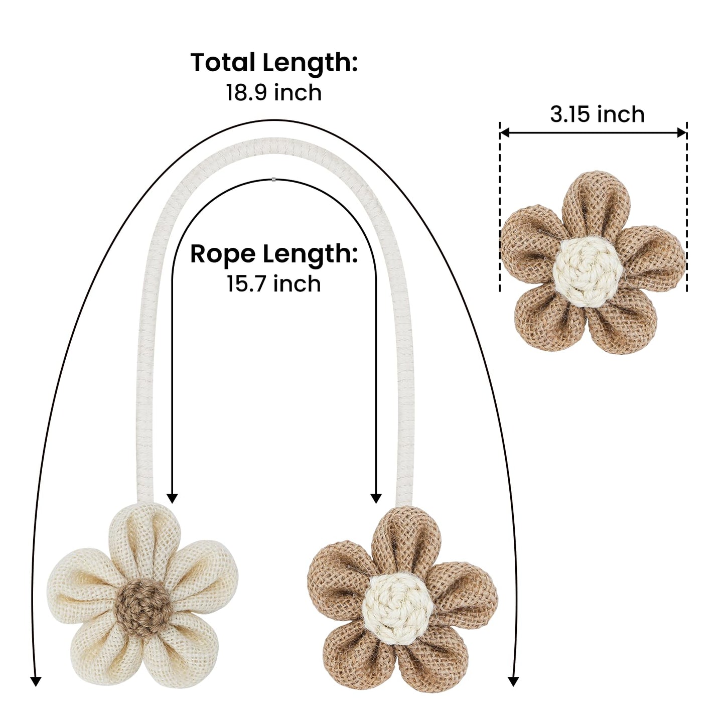 KLOGTSIND Flower Curtain Tiebacks, 2 Pack Boho Curtain Ties Elegant DIY Curtain Holdbacks, Decorative Window Drape Twist Tie Backs for Bedroom Decor, Nursery Decor, Farmhouse Decor