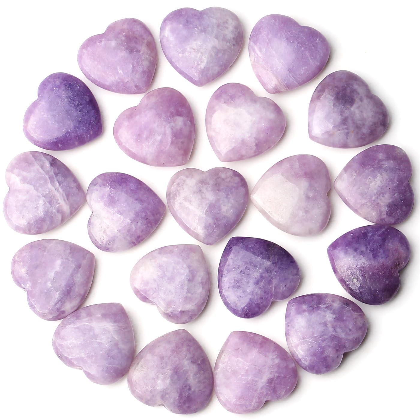 QINJIEJIE 20PCS Lepidolite Heart Stones Crystals Bulk Love Shaped Worry Stone Heart Rock Pocket Polished Palm Gems Crystal Reiki Balancing Wholesale Carved Stone Decor Gift