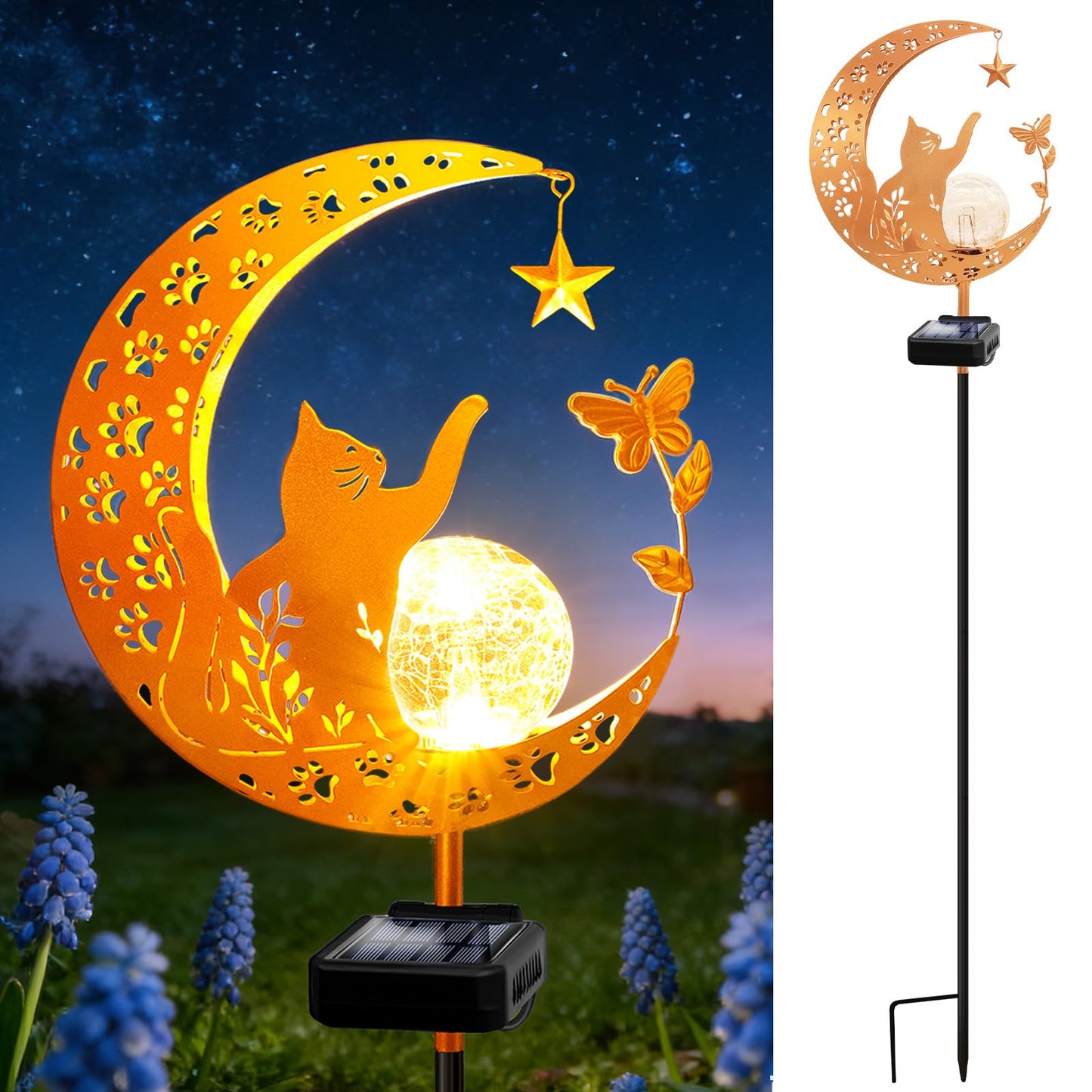 ZNYCYE Solar Garden Decor Outdoor Statue, Moon Fairy Garden Figurines with Cat Design for Mom Women Grandma Solar Stake Lights for Patio, Yard, Lawn, Pathway (Warm White)