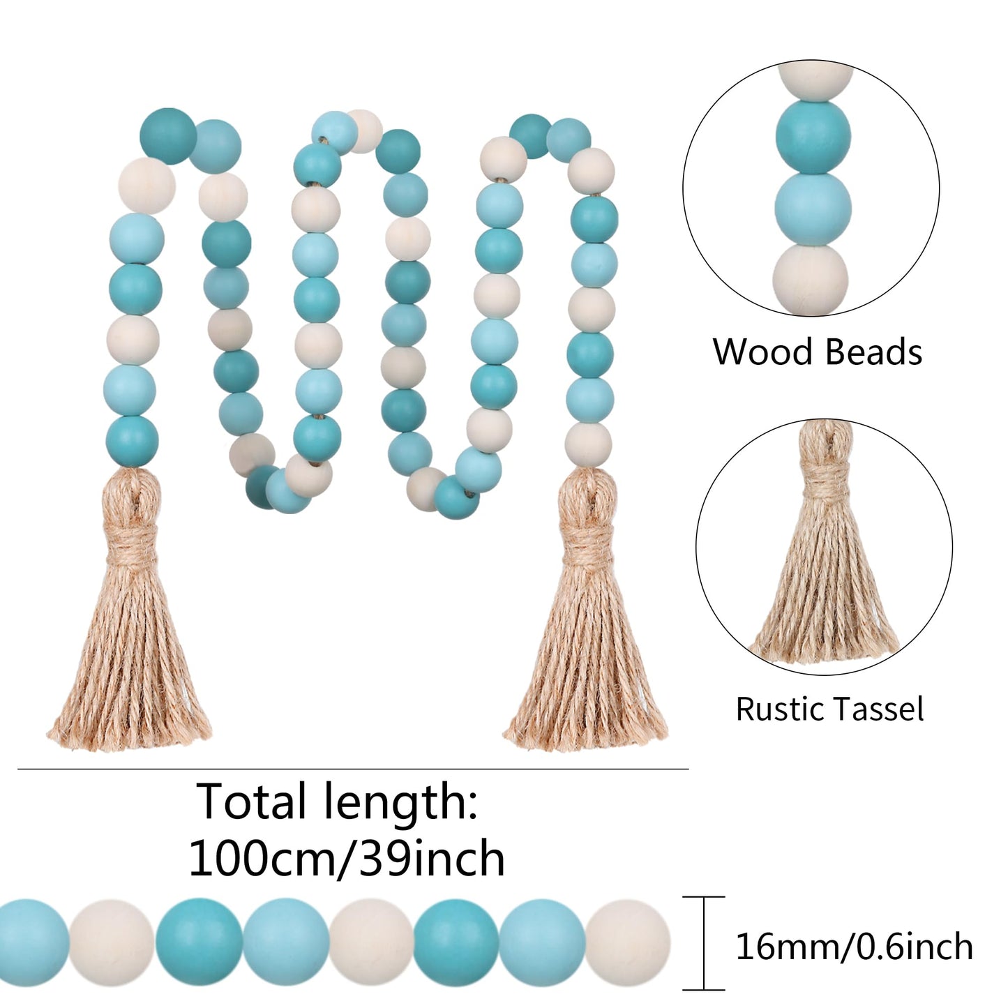 Meplait Wood Bead Garland,39in Farmhouse Beads with Tassels Boho Beads for Tiered Tray Decorative Beads Home Decor