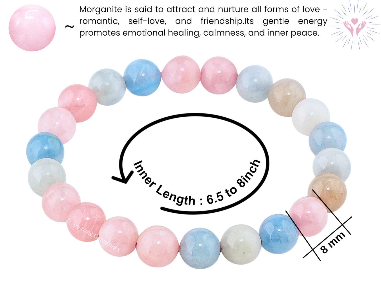 Amazing Gemstone Crystal Bracelet for Women Men's Gifts - Protection Healing Crystal Bracelet - 8mm Gemstone Beaded Stretchable Bracelet Pulseras Para Hombres Mujer Stocking Stuffers Mothers Day Gift (Morganite (Premium))