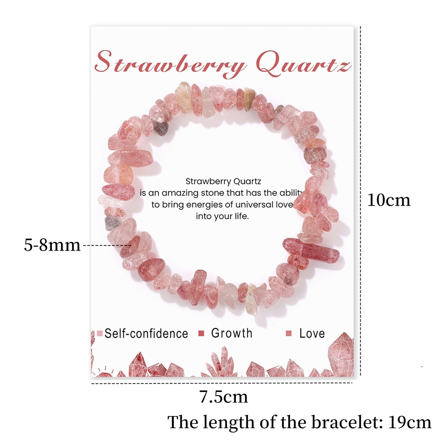 Strawberry Quartz Bracelet for Women 5-8mm Raw Strawberry Quartz Bracelet Natural Stone Bracelet Strawberry Quartz Crystal Bracelet Gemstone Bracelet for Women