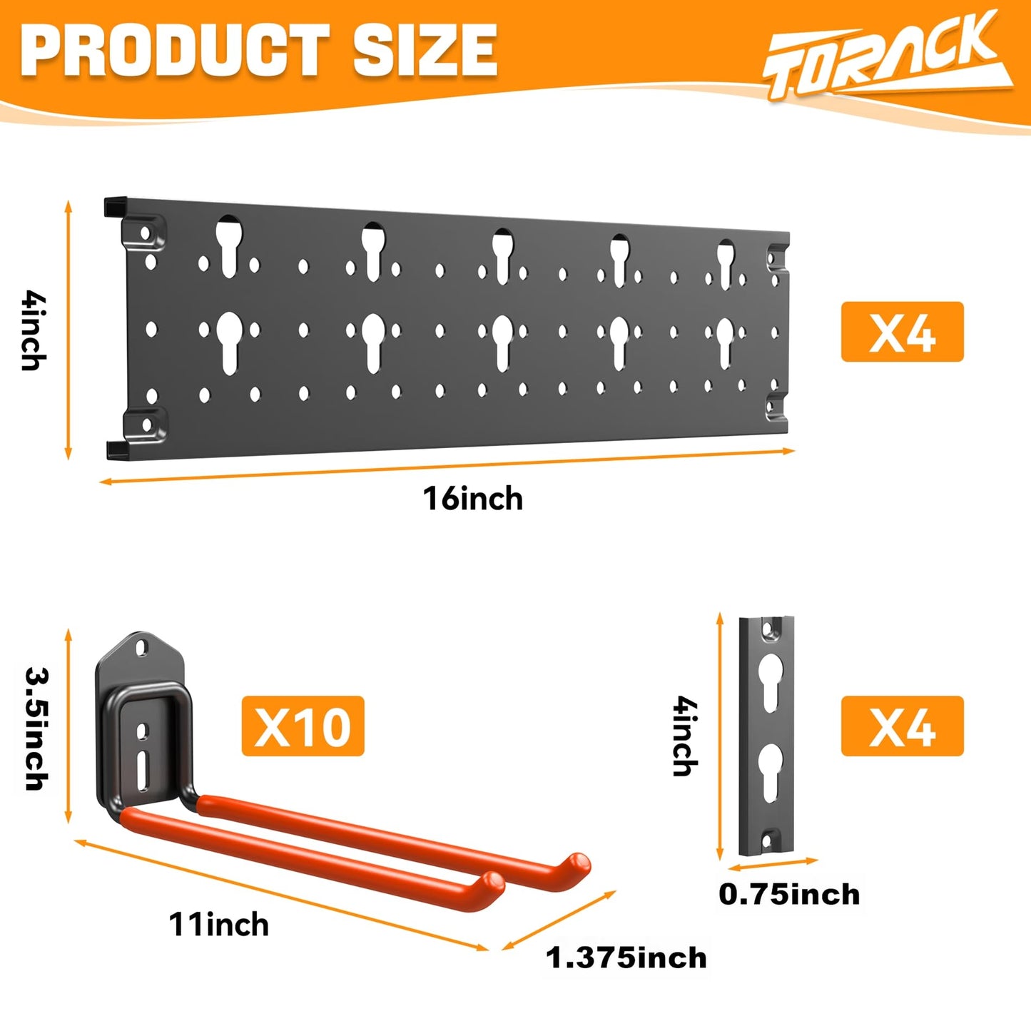 TORACK Garden Tool Organizer Wall Mount, Garage Folding Chair Storage Rack, Tools Rack for Shovels, Rakes, Broom, Ladders, Hooks for Keyhole Style Shelving Unit