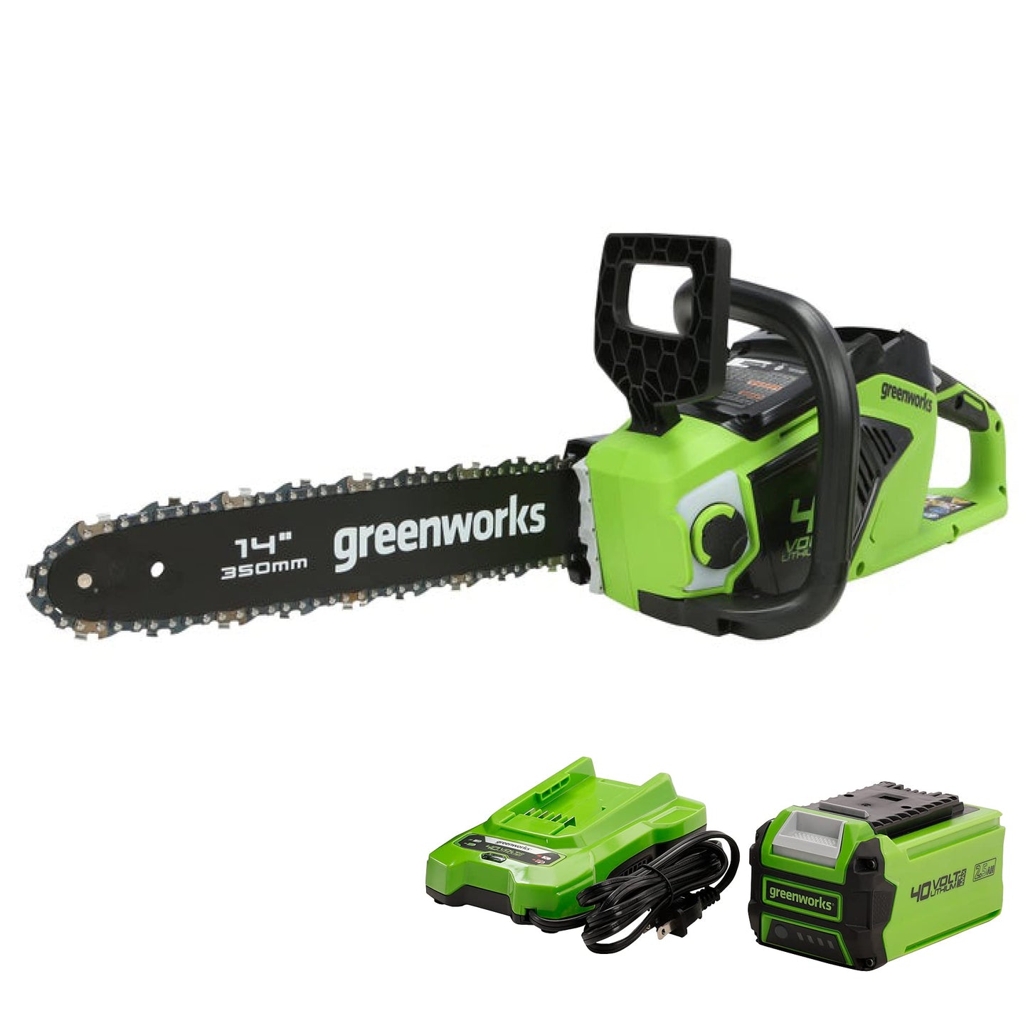 Greenworks 40V 14-Inch Cordless Chainsaw, 2.5Ah Battery Included (Great For Storm Clean-Up, Pruning, and Camping)