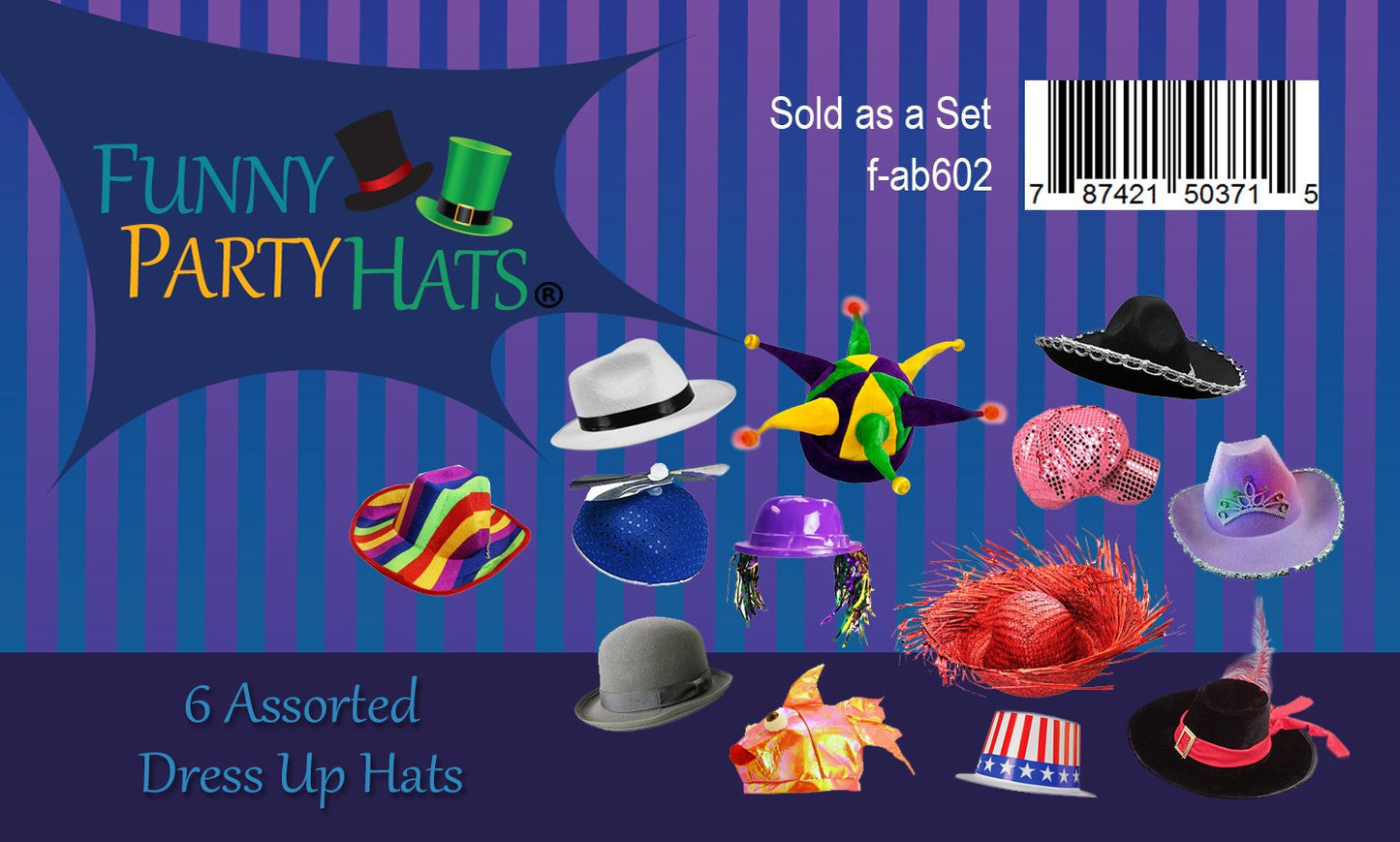 Funny Party Hats 6 Assorted Dress Up Costume & Party Hats