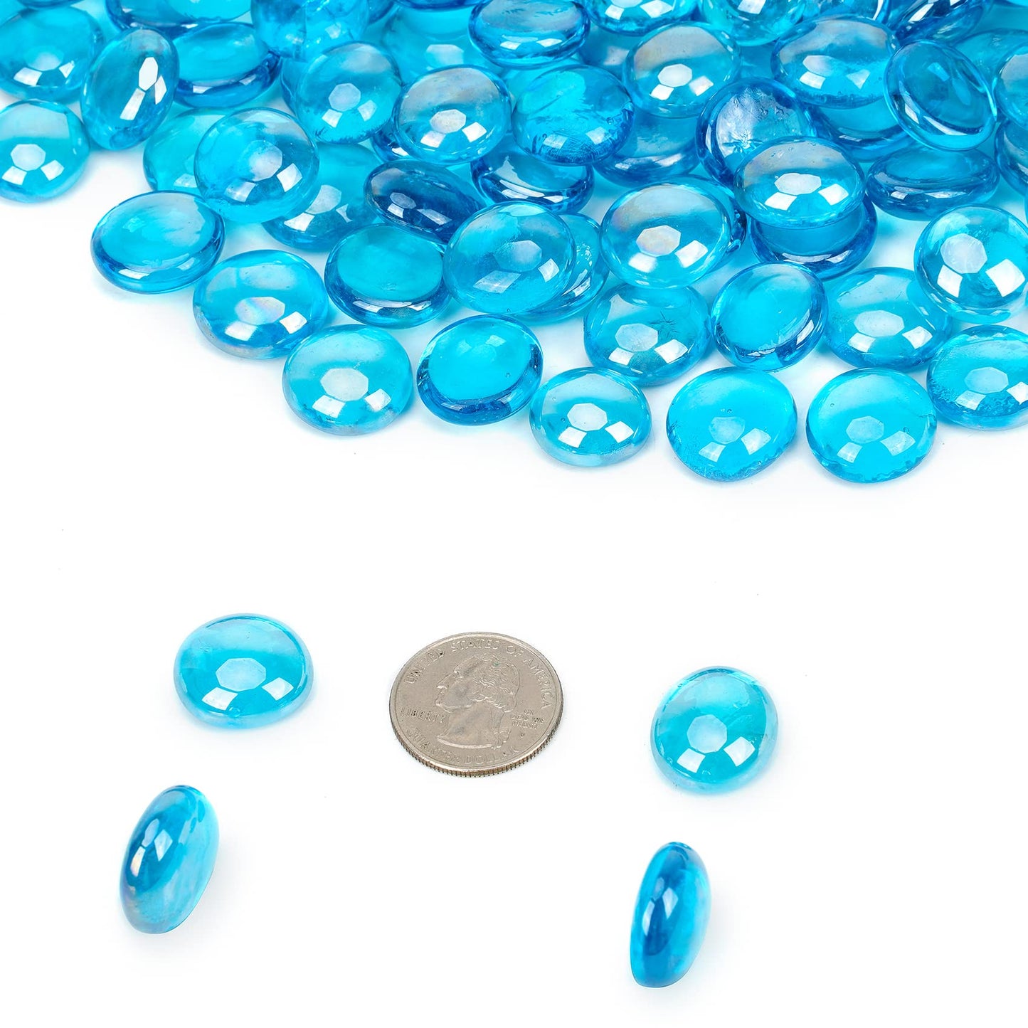 Mr. Fireglass 10 Pound Fire Glass Beads, 1/2" Reflective Round Fire Glass Drops for Fireplace Fire Pit & Lanscaping, High Luster Caribbean Blue