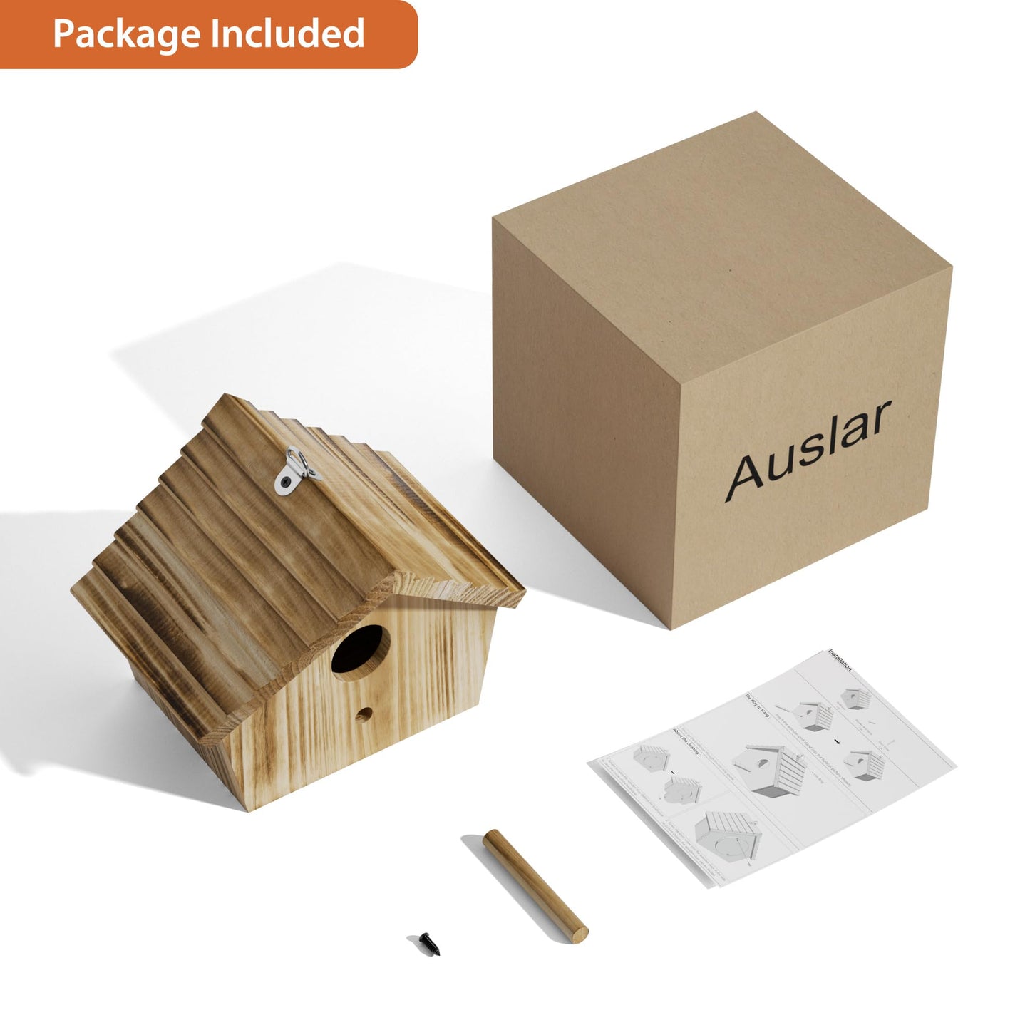 Auslar Bird House, Bird Houses for Outside, Wooden Birdhouse for Outdoors, Hanging Bluebird House for Cardinals Finch Wren Swallow for Wild Bird Viewing