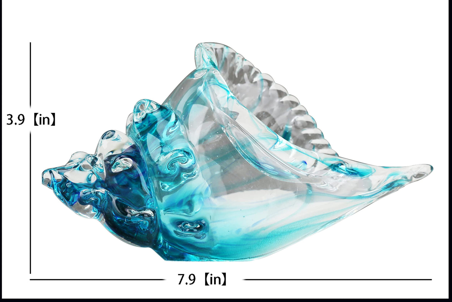 Hand-blown glass conch sculpture, modern green sea glass art decorative conch statue, coastal decor shell sculpture, suitable for living room TV cabinets, offices, shelf decorations and ornaments.