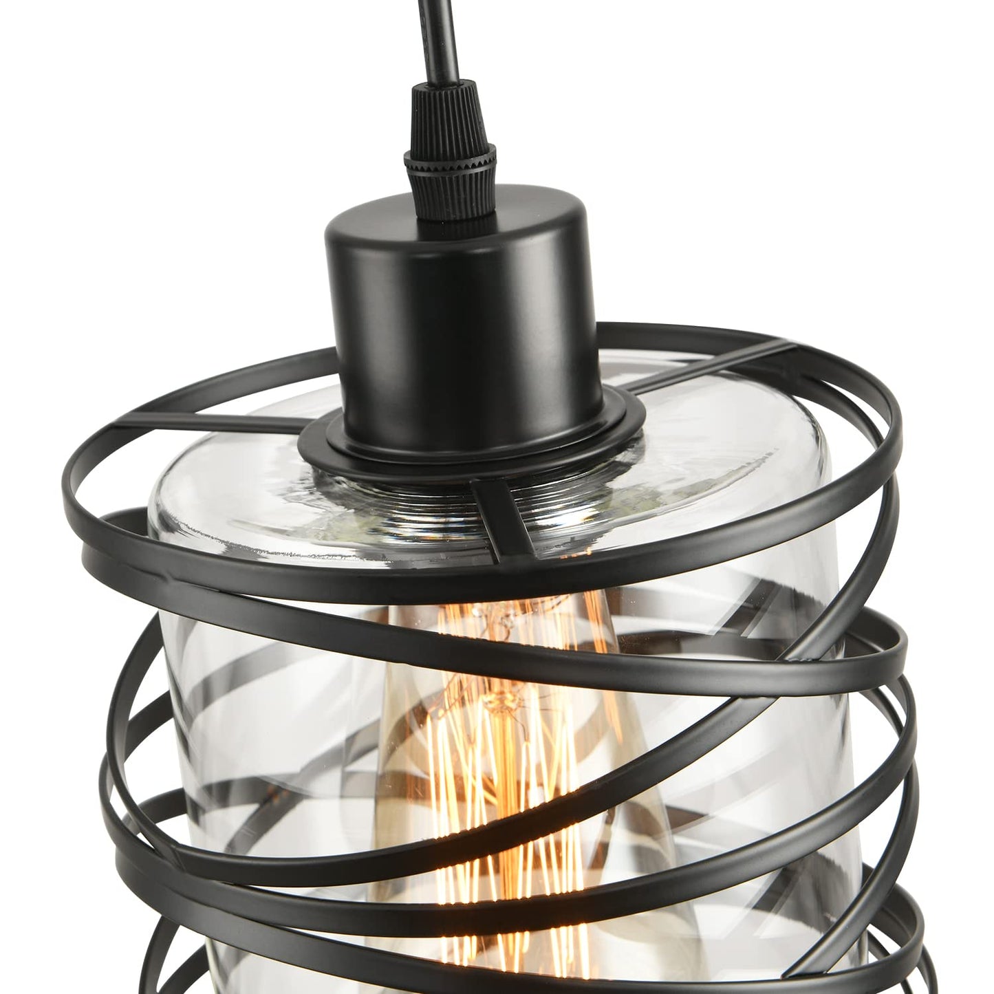 IHENGYANLT 2 Pack Black Spiral Cage Pendant Lights with Clear Glass Shade, Suitable for Kitchen Island, Dining Table, Entryway, Restaurant