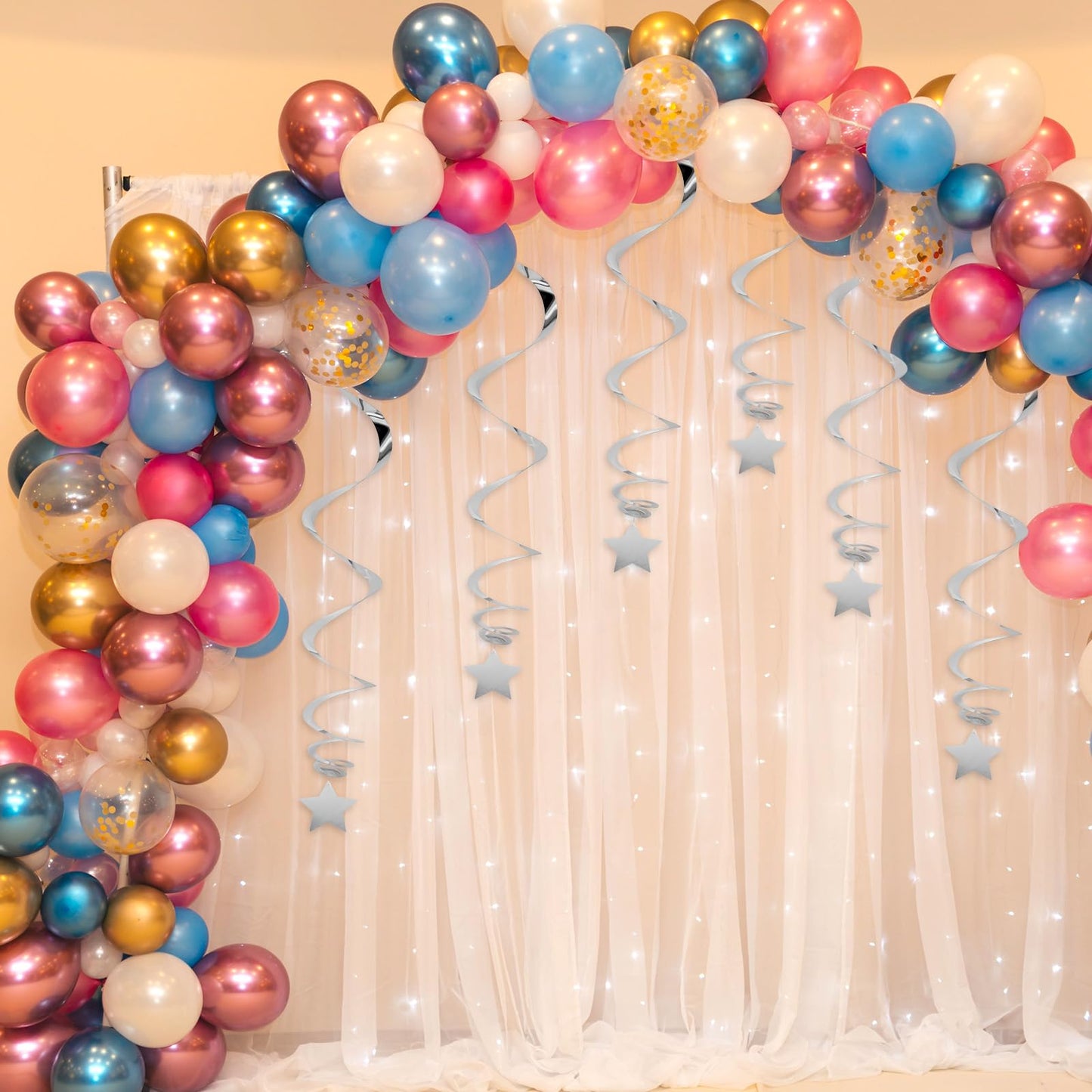 20 PCS Silver Hanging Stars for Ceiling, Silver Star Streamers Foil Swirls Party Decorations for Ceiling Graduation Wedding Baby Shower Party Supplies
