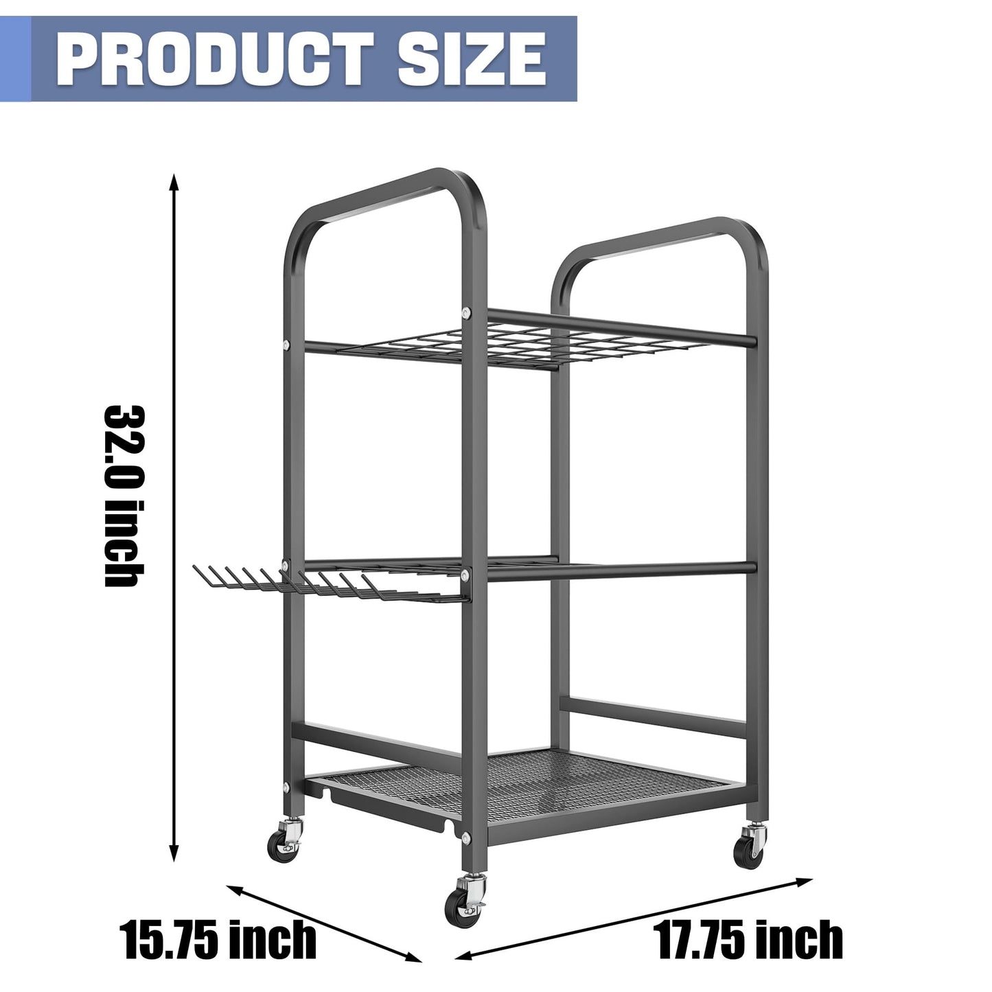 WALMANN Garden Tool Organizer with Wheels for Garage, Rakes/Shovels/Yard Tools Stand for Garden, Shed, Indoor/Outdoor Long-Handled Tools Rolling Cart(Small)