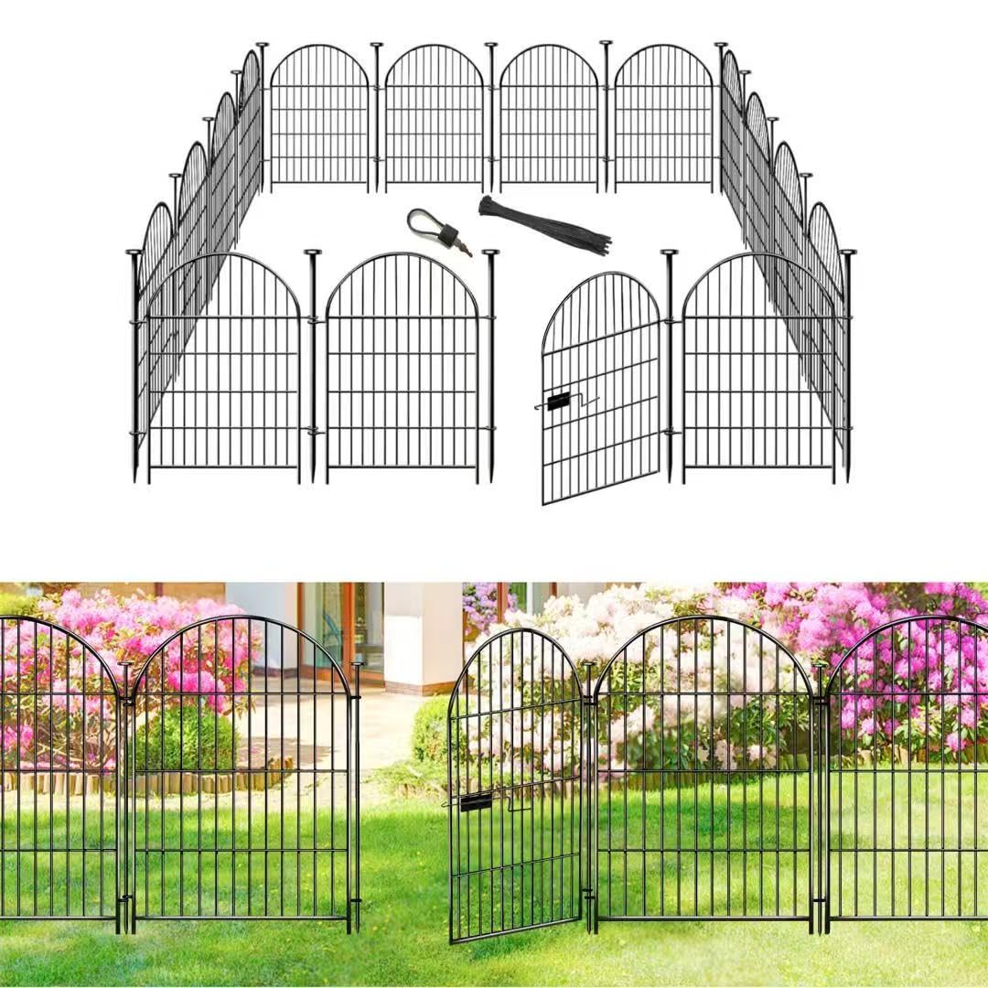 ADAVIN Garden Fence Animal Barrier with Gate 32 in(H)×35 Ft(L) 16 Panels,Rustproof Metal Wire Tall Fencing Border for Dogs Rabbits,Outdoor no dig pet Fences,Black Flower Edging for Yard,Arched