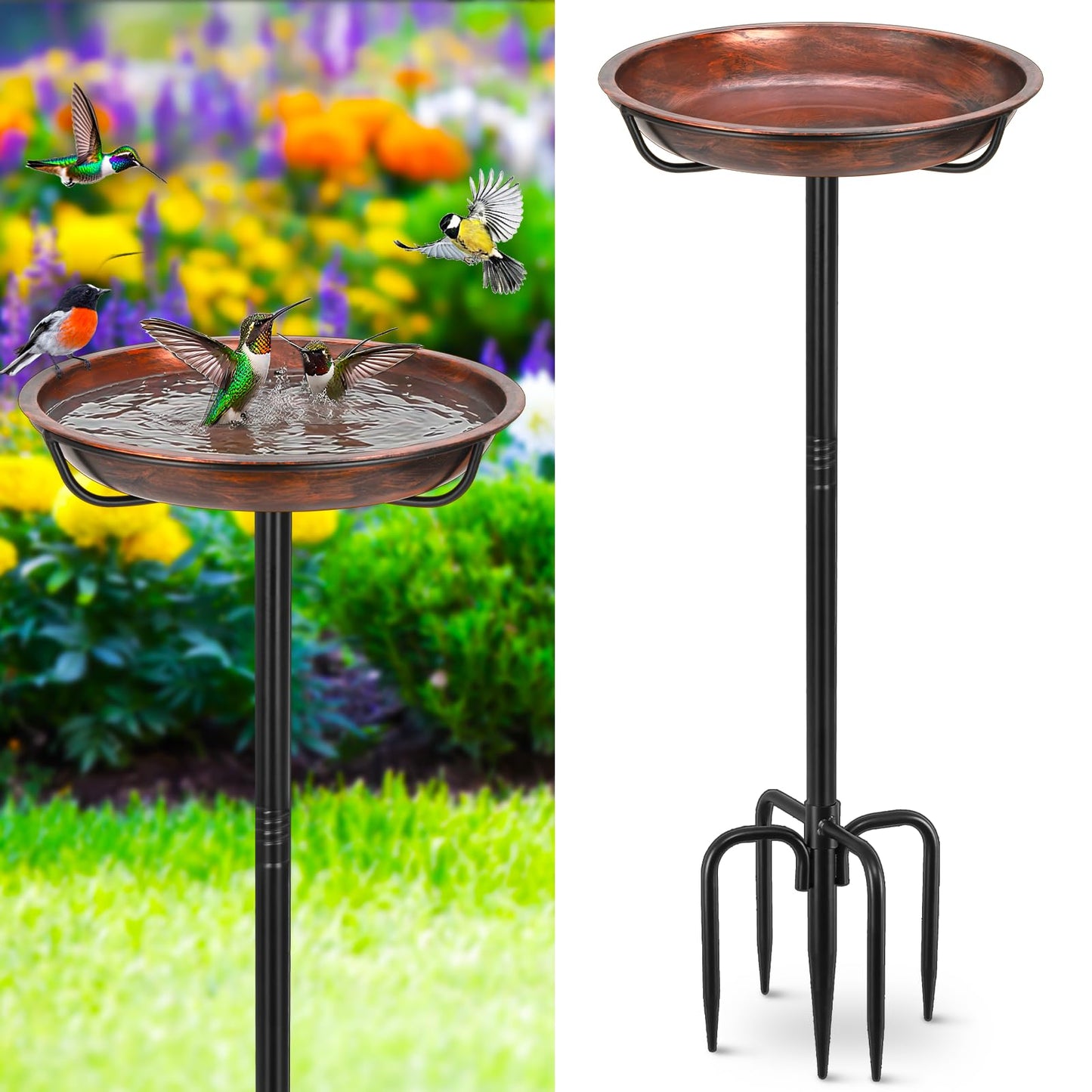 Gtongoko Metal Bird Bath for Outside Heavy Duty, 29 Inch Bird Feeder Birdbaths for Outdoors, Garden Bird Bath Bowl with 5-prongs Base