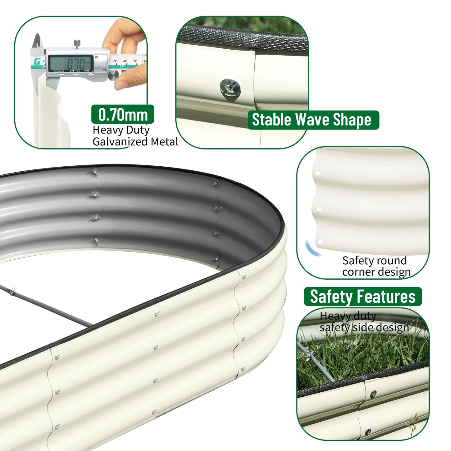 SnugNiture 2 Pcs 6x3x1ft Raised Garden Bed Kit, Outdoor Oval Metal Garden Planter, Ground Planter Box for Gardening Vegetables Flowers, White