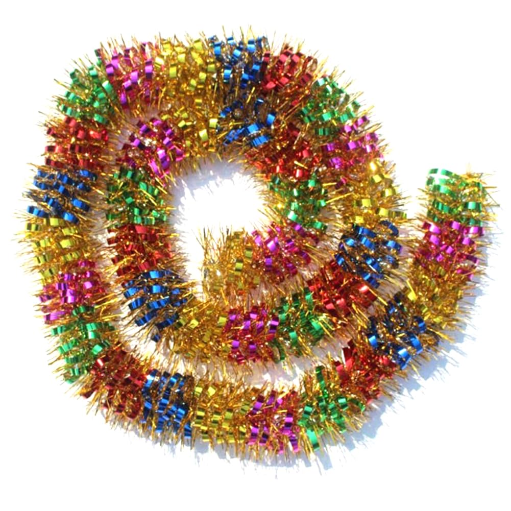 33Ft Christmas Tinsel Garland Shiny Thick Tinsel Decor Xmas Tree Decorations Metallic Twist Foil Garland for Birthday Teachers' Day Thanksgiving Day Indoor Outdoor Party Supplies - Colourful 2