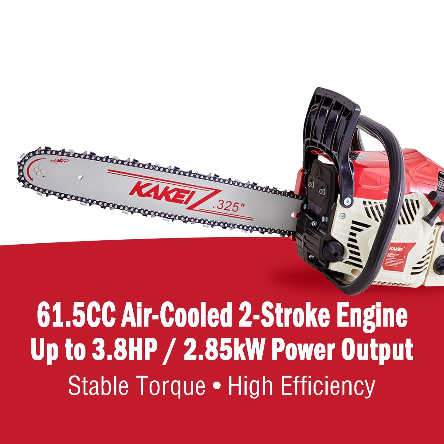 KAKEI 62CC 18-Inch Gas Chainsaw, 3.8HP 2-Stroke Engine, Easy Start, Germany-Steel Chain & Precision Bar, Gas Powered Chainsaw for Tree Cutting, Firewood and Logging
