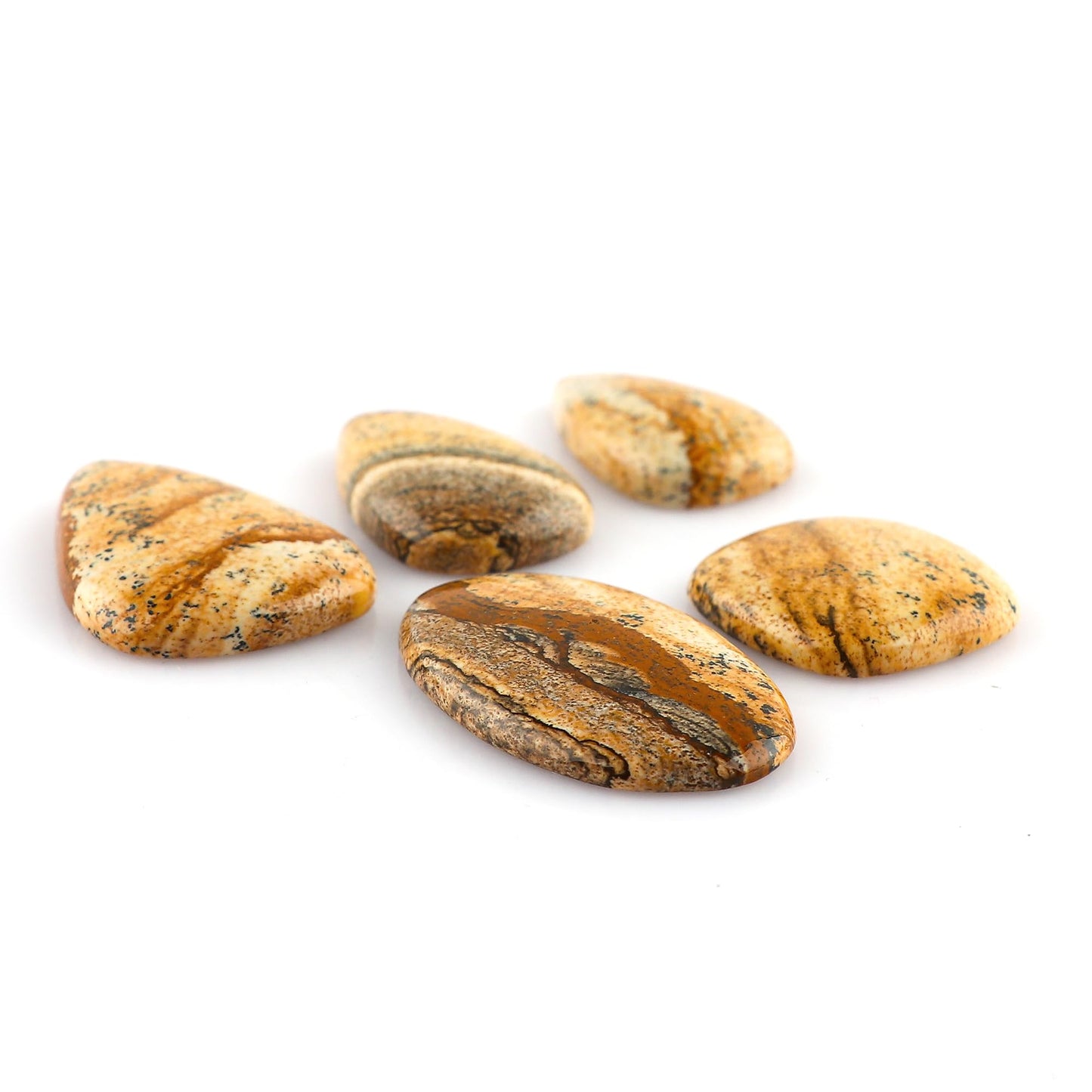 CRYSTALINES 5pcs, Natural Picture Jasper Gemstone, Bulk Cabochon Stone, Wholesale Polished Loose Supply, DIY Craft-Jewelry Making, Chakra Healing Crystal, Wire Wrapping, Gem Collection