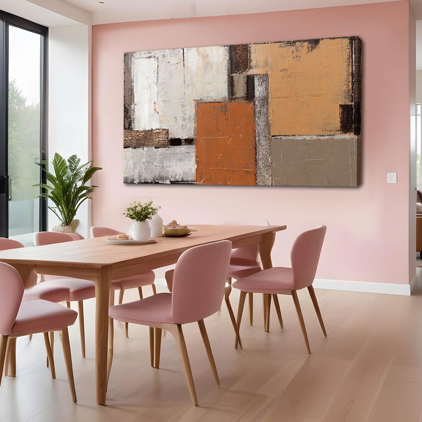 Artexist Orange Abstract Canvas Photo Prints Living Room White Artwork Brown Block Painting for Room 29"x 58" Office Wall Art Bedroom Hallway Decor