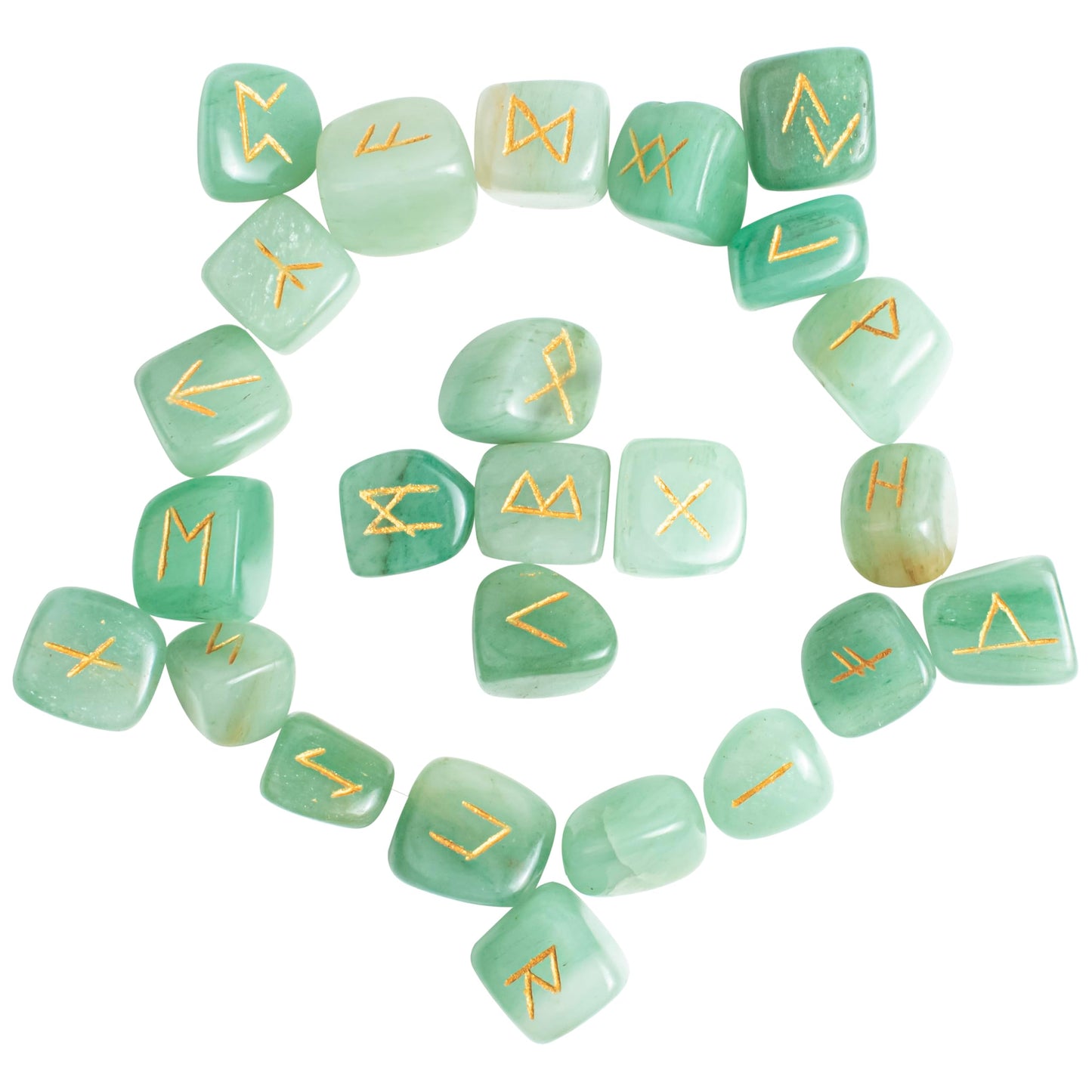 Crocon Green Aventurine Rune Stones Set Engraved with Elder futhark Crystal Runes Set, Reiki Healing runas for Meditation Chakra Balancing Rune Stone for Beginners with Crystal Guide & Pouch 15-20 mm