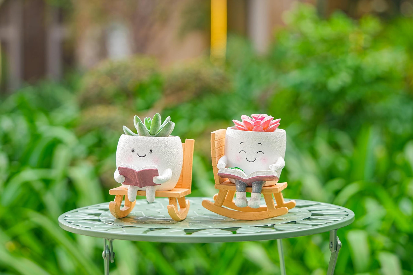RZOIKZOI Rocking Chair Smily Face Planter with Drainage Hole, Cute Plant Pots for Indoor Outdoor Plants,Unique Funny Flower Pot for Succulents,Gift for Mother's Day, Birthday, Christmas(White)
