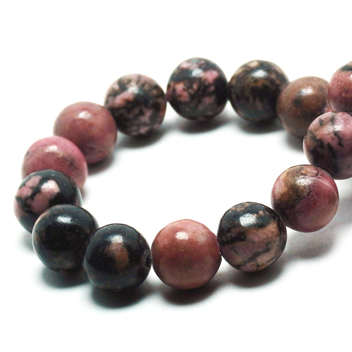 DIQIO Natural Stone Beads for Jewelry Making - 6mm Gemstone Round Loose Beads for Bracelets(58-60pcs, Black-Lined Rhodochrosite)