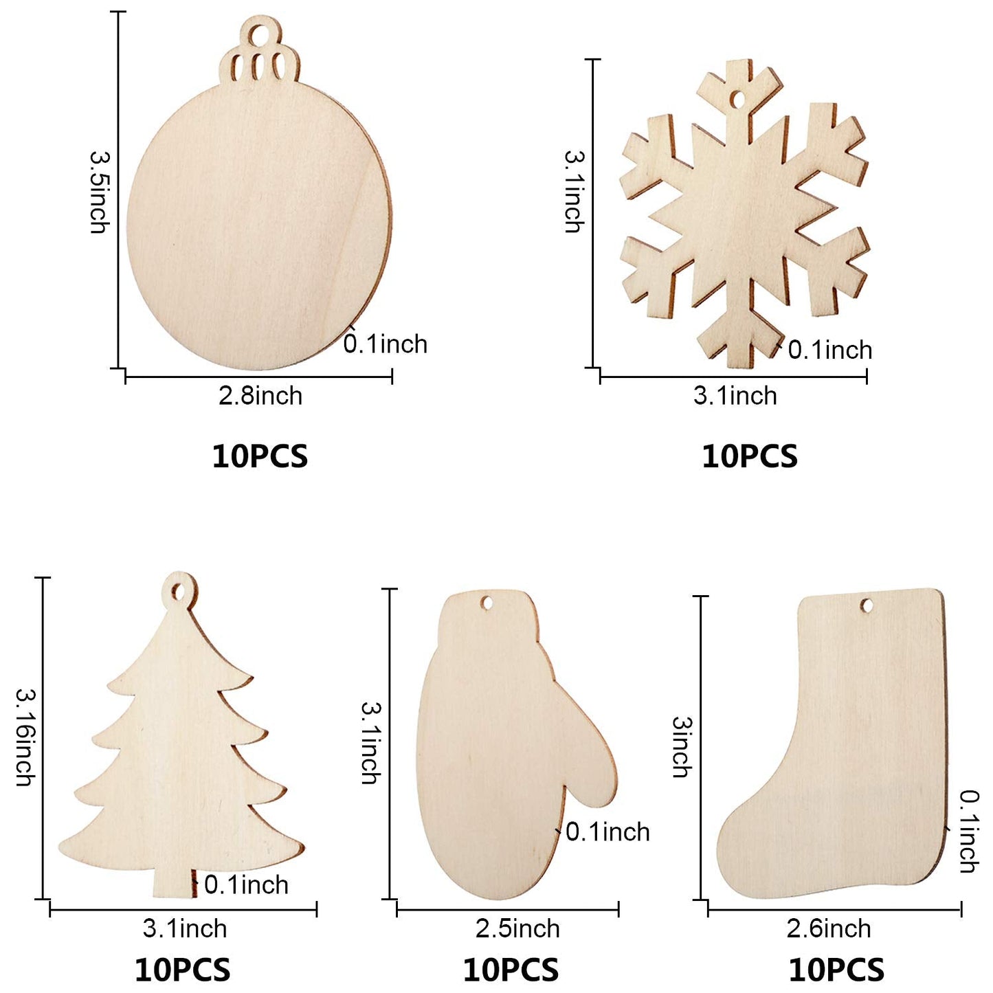 Boao 254 Pcs Christmas Wooden Ornaments 50 Pcs Unfinished DIY Crafts Slices Wood Christmas Tree Hanging Decoration with Bells Pom Poms Wiggle Eyes Marking Pens for DIY Xmas Decor