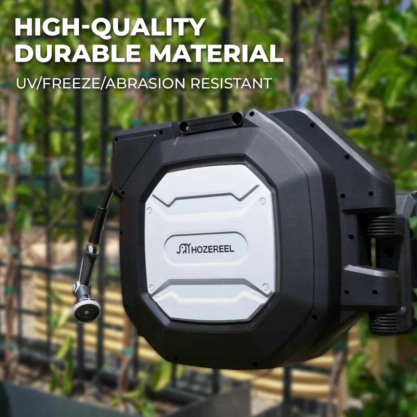 5/8" x 100 ft Heavy Duty Retractable Garden Hose Reel by HOZEREEL, Outdoor Garden Hose Reels - Self Retract Wall Mount Hose Reel Automatic Storage, Any Length Lock, 10 Pattern Nozzle