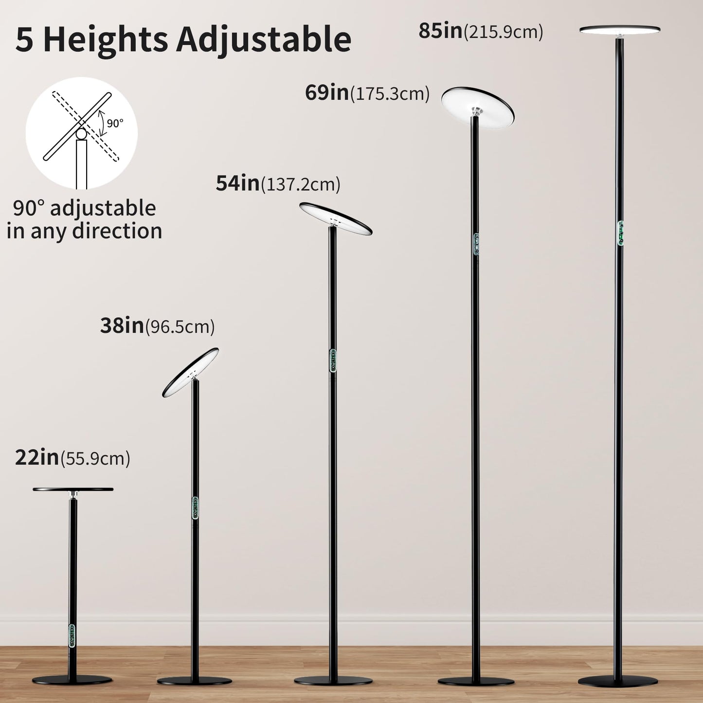 chiphy 85" Tall Grow Light for Large Indoor Plants, 60W Full Spectrum Plant Light with 4/8/12H Timer & Remote, 10-Level Dimmable, Height Adjustable, Ideal for Large Tall Plants & Indoor Trees