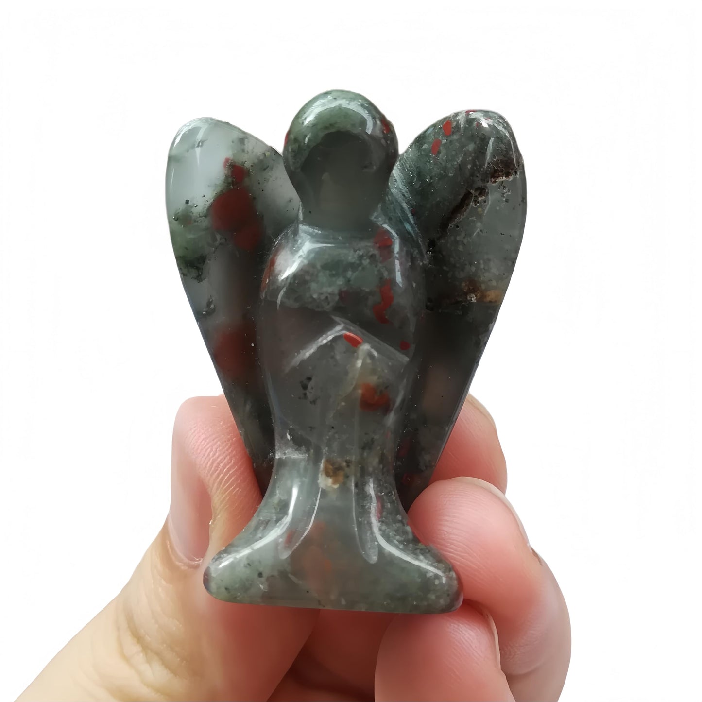 Afucats Natural African Bloodstone Healing Guardian Angel Indoor Decorative Stone,1.5 Inches Carving Pocket Palm Statue,Gift for Her Christmas Décor
