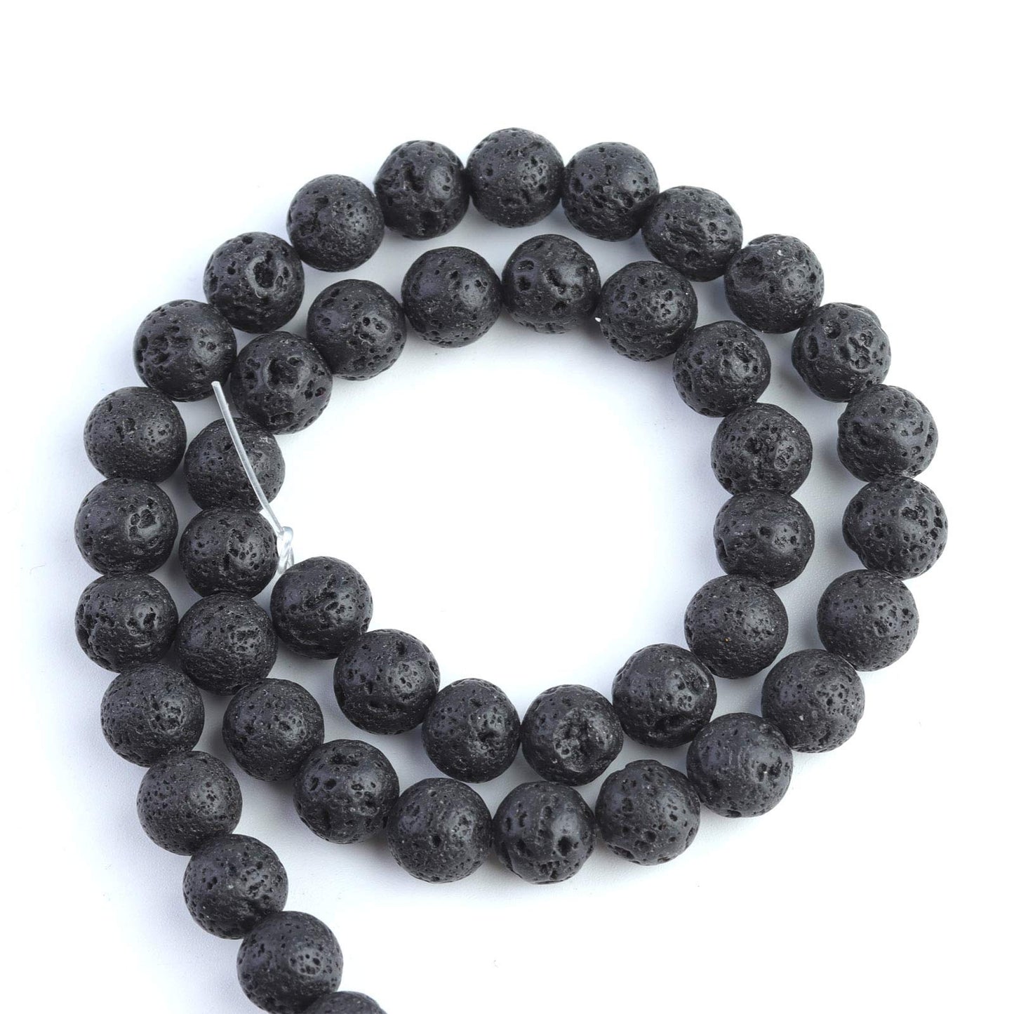 Filluck Natural Stone Beads 8mm Black Lava Polished Round Smooth Gemstone Beads for Jewelry Making 15 Inch(Black Lava,8mm)