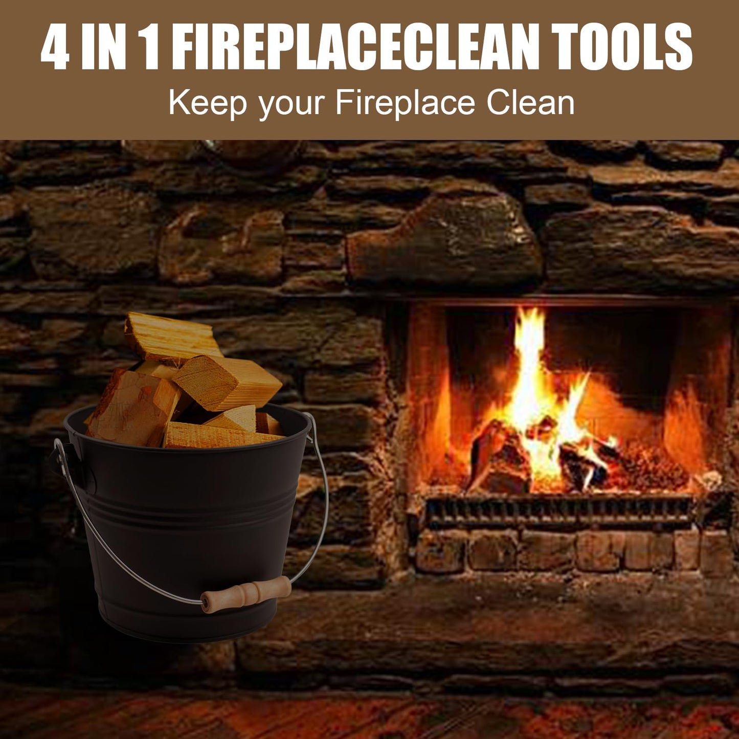 BRIAN & DANY Mini Ash Bucket with Lid and Shovel, 1.3 Gallon Fireplace Bucket with Broom, Ash Can for Fireplace, Ashes, Fire Pit, Wood Burning Stove