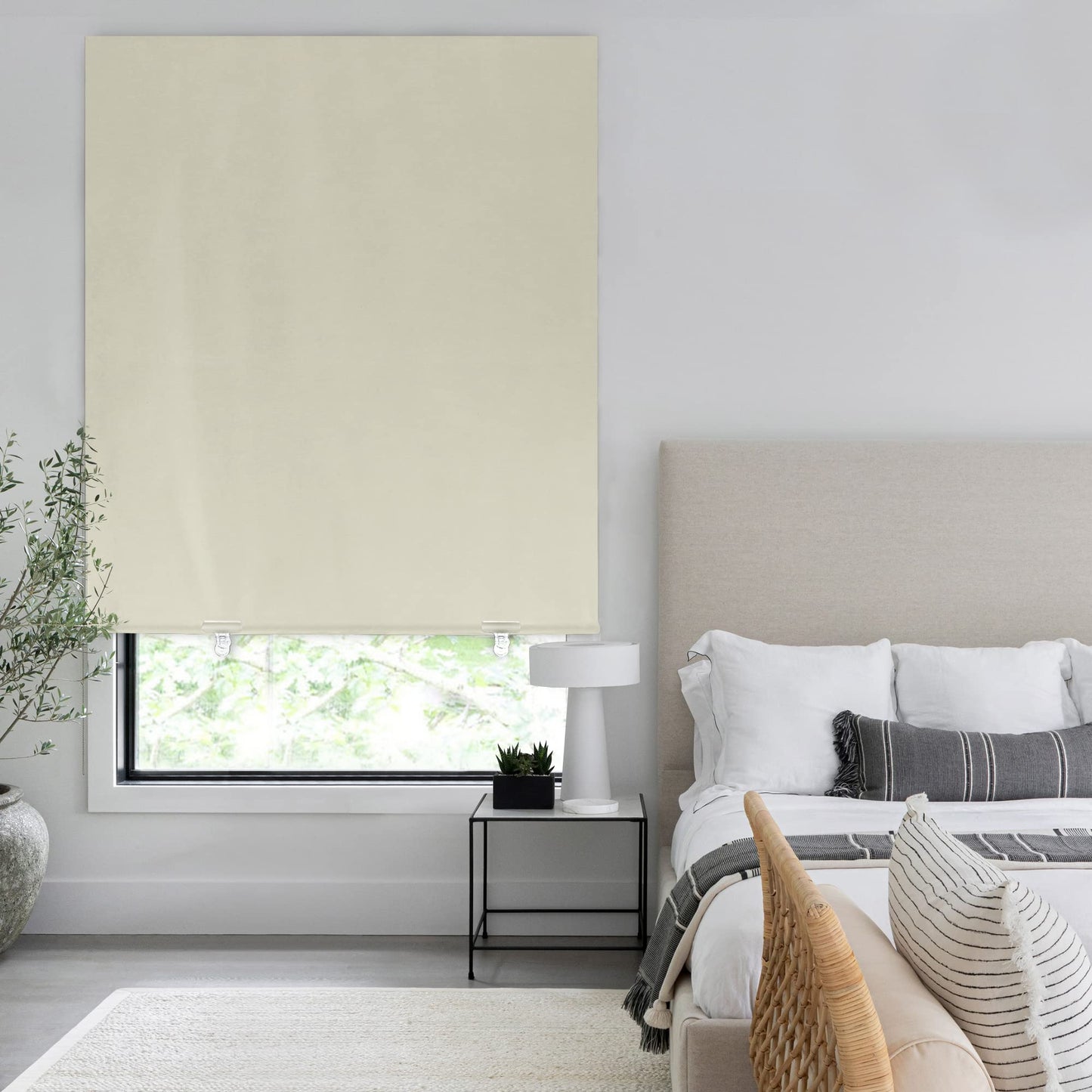 LazBlinds 100% Blackout Roller Shades, No Tools No Drill Cordless Blinds for Windows, Thermal Insulated UV Protection Privacy Window Shades for Bedroom (36''W x 72''H, Cream)