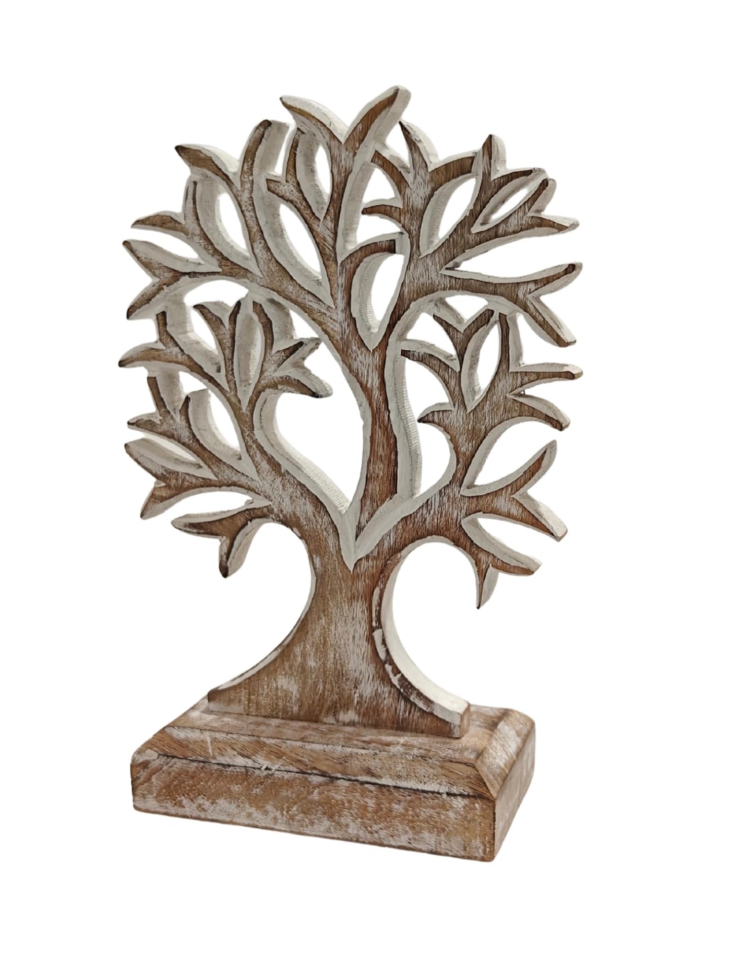 VANIYA CRAFTS® Wooden Tree of Life Decor – Handmade Carved Sculpture Statue for Home Decor, Living Room, Bedroom, Office Desk, or Shelf Display (Antique White)