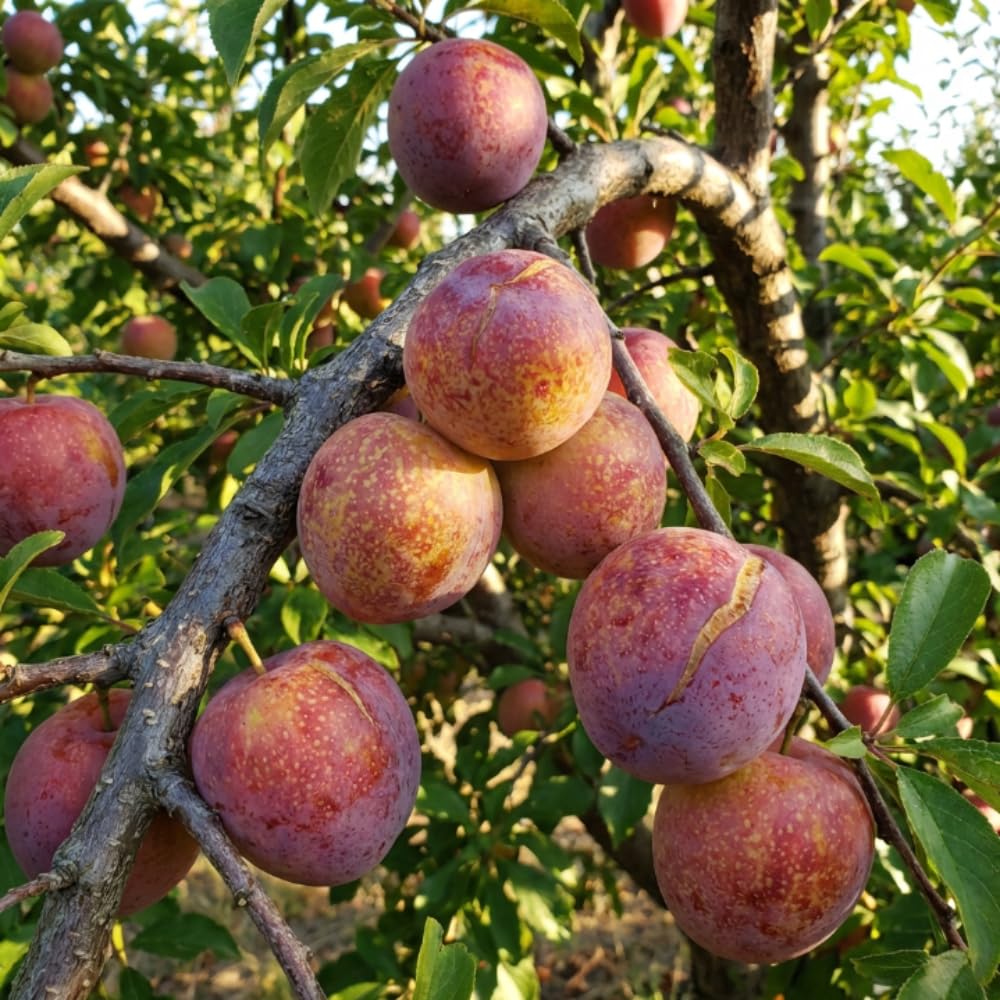 Pluot Tree, 1.5 Years Old Pluot Plant Live, Sweet Plum for Planting, 1-2 Feet Tall, Well Rooted in 3 Gallon Pot, Ideal for Backyard and Outdoor Garden, No Ship to CA