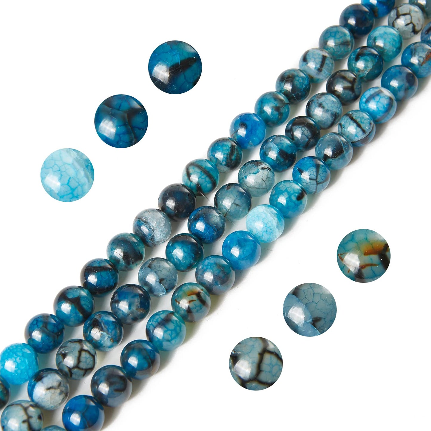 100pcs 8mm Blue Dragon Vein Agate Beads Natural Gemstone Beads Round Loose Beads for Jewelry Making