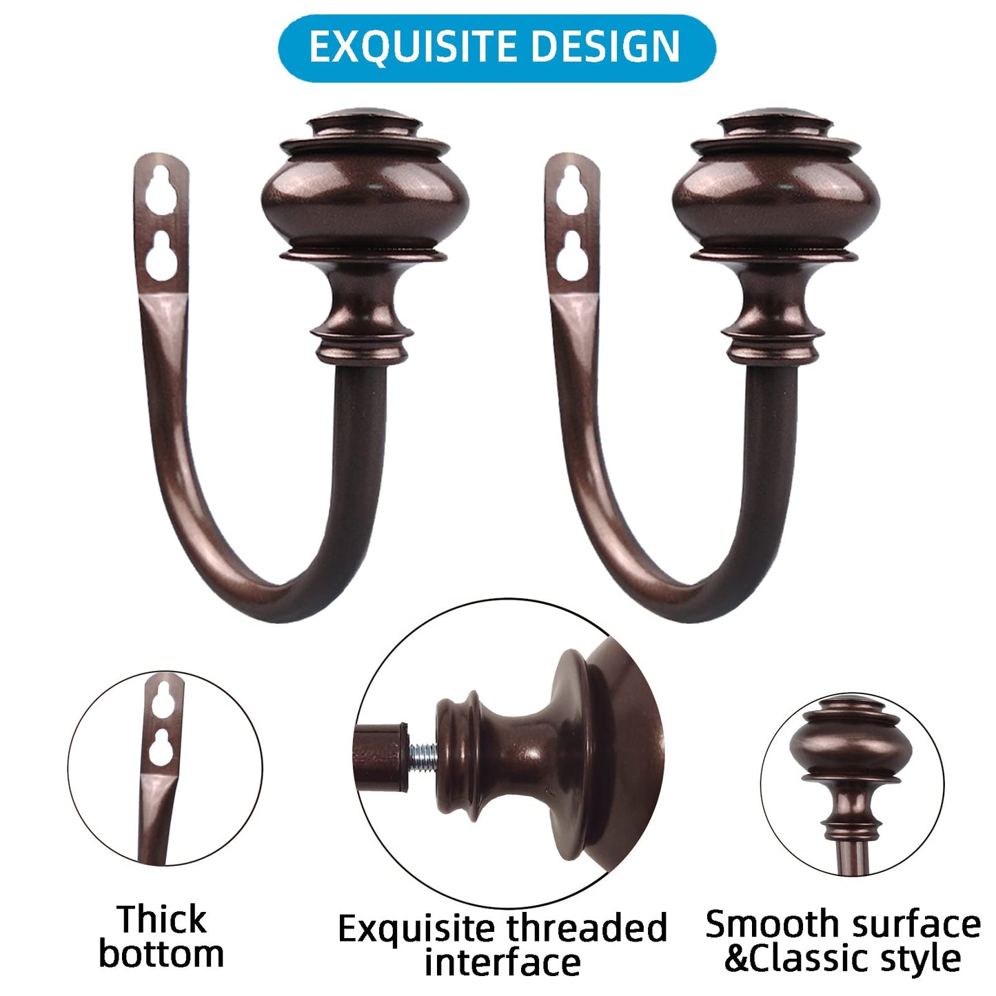 Kowibcl 2Pcs Curtain Holdbacks - Wall Mounted Drapery Tiebacks with Screws, Decorative Curtain Holders for Bedroom Livingroom Office Home,Medium Bronze