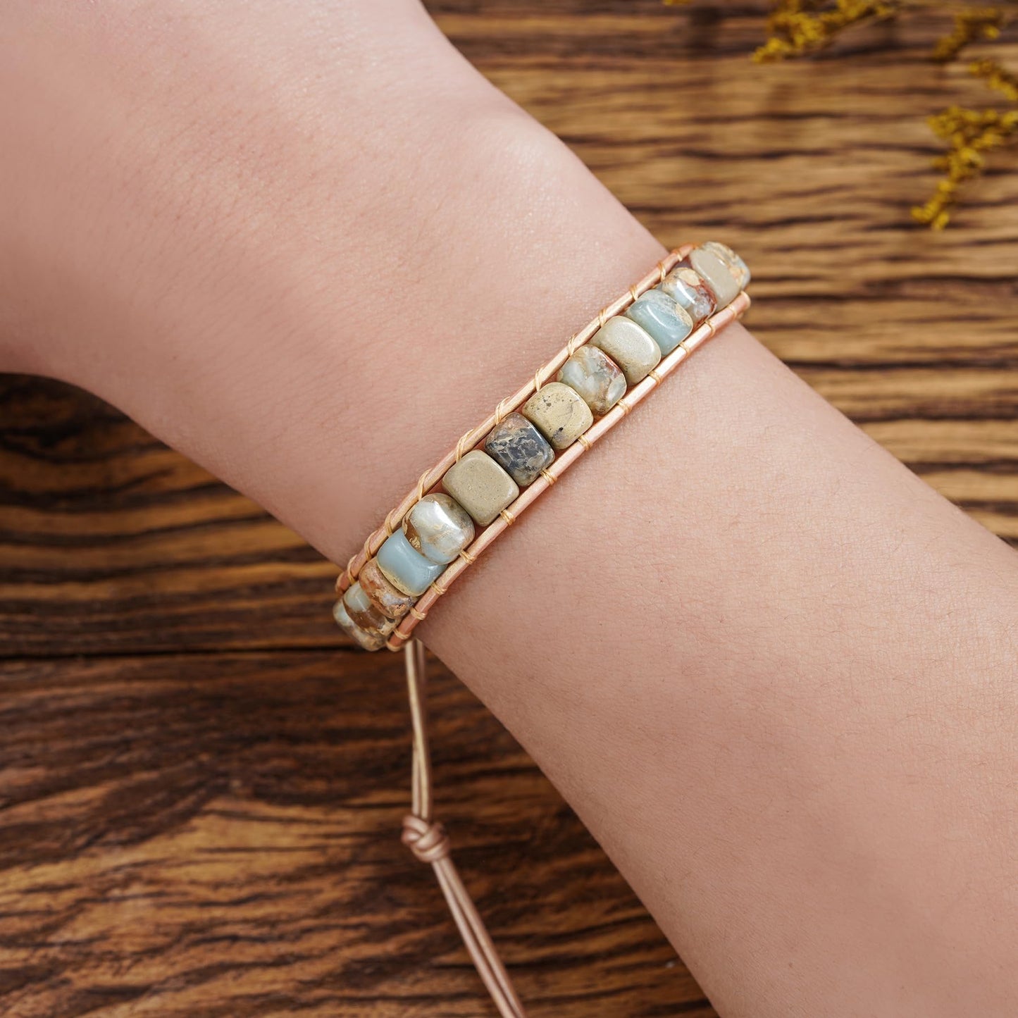 Plumiss Boho Handmade Agalmatolite Stone Bead Wrap Bracelets for Women Men Natural Gift