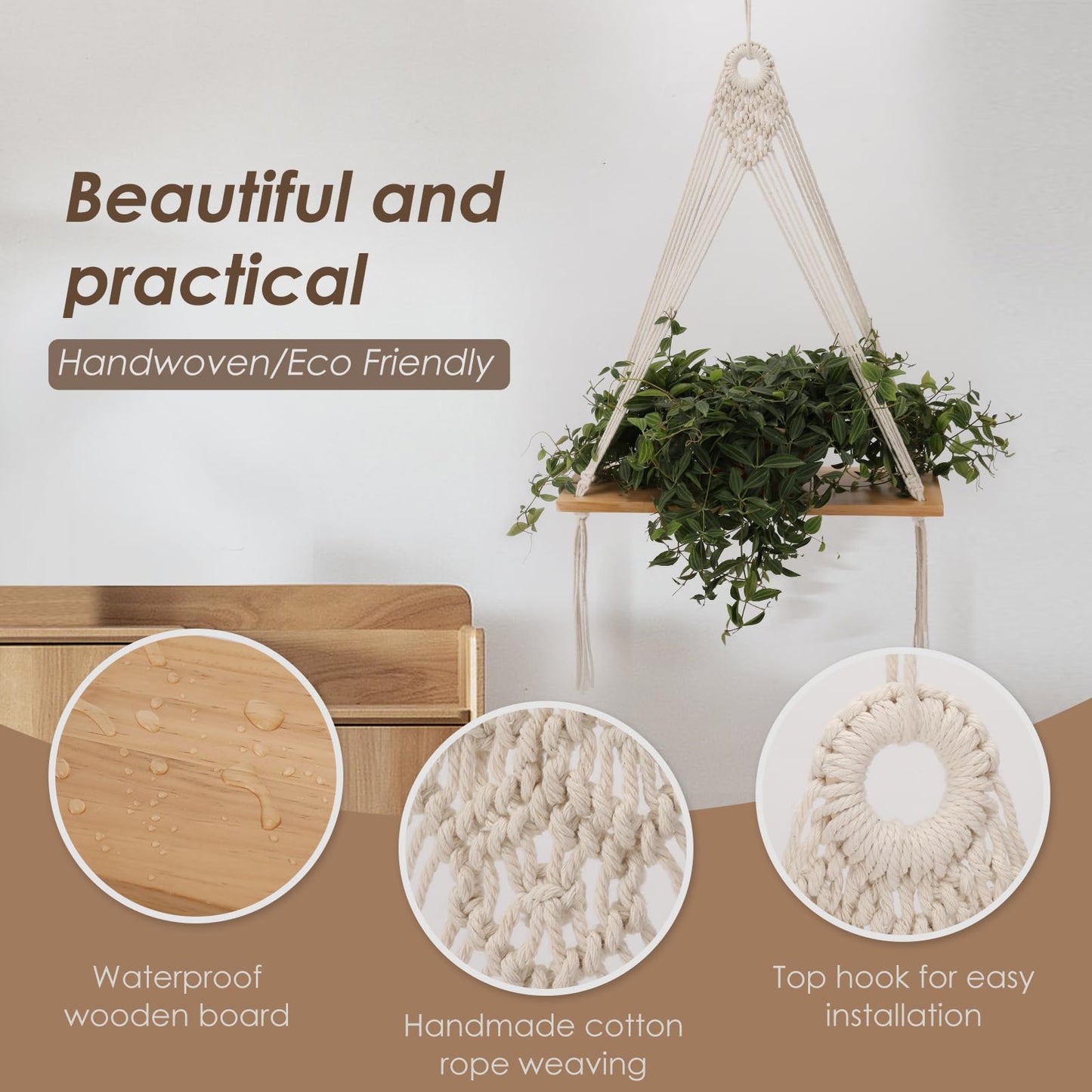 Sunkaioo Macrame Wall Hanging Shelf Set of 2,Boho Wooden Display Floating Shelves for Wall Decor with Handmade Woven Rope,Farmhouse Rustic Plant Shelf for Bedroom Dorm Nursery Living Room Bathroom