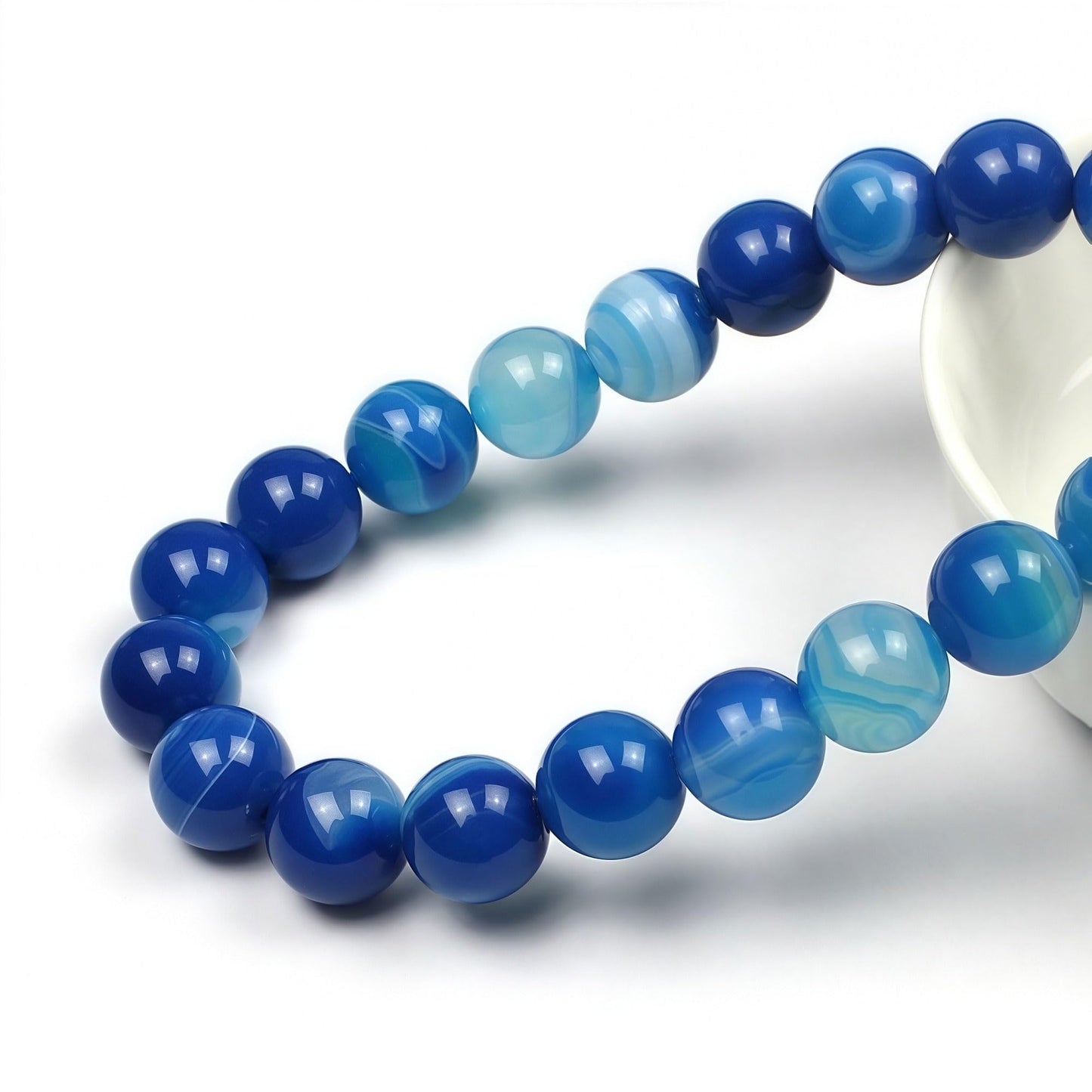 MJDCB Natural Stone Beads Blue Striped Agate Round Loose Beads for Jewelry Making DIY Bracelet Necklace (6mm)