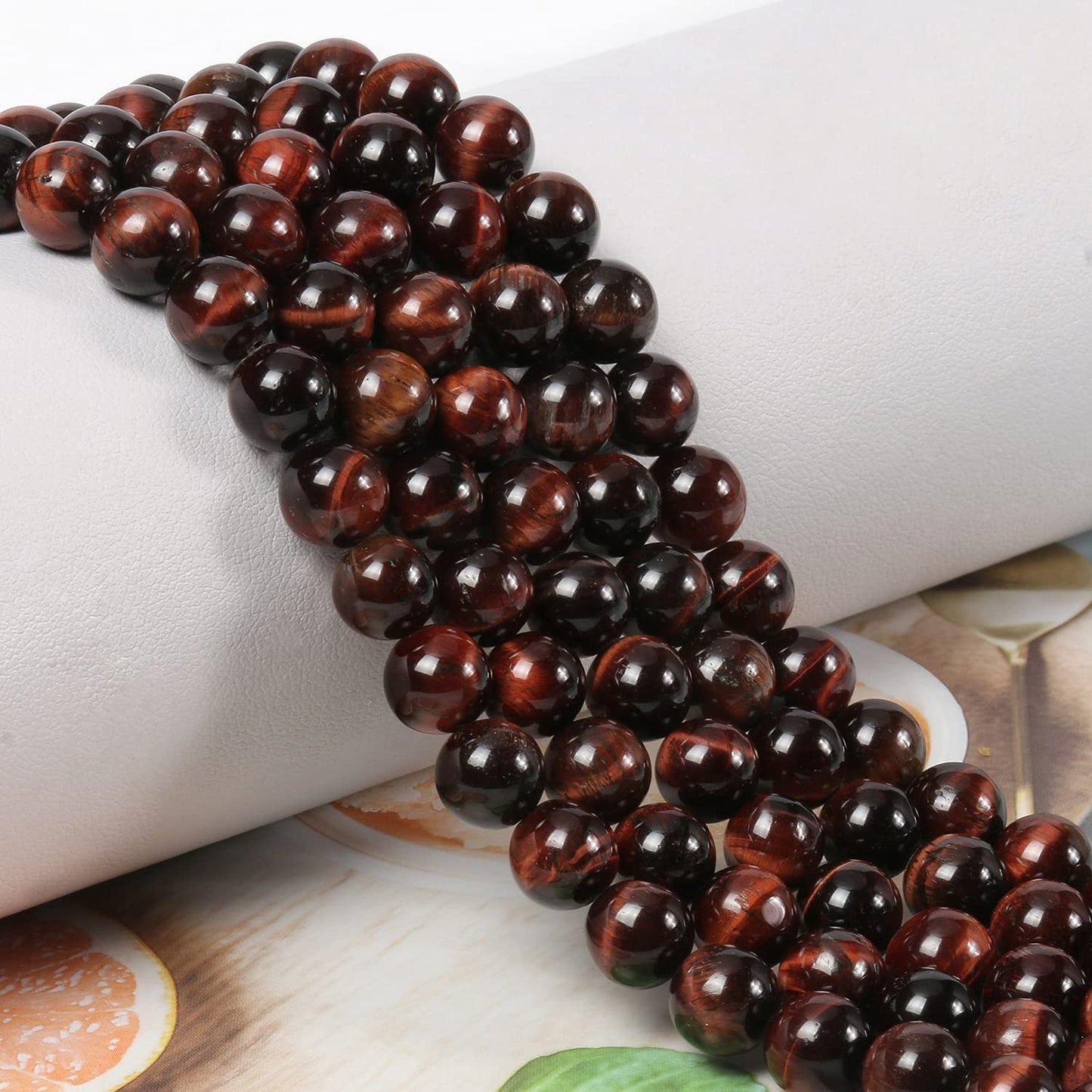 NITOPUPU 100Pcs 8mm Natural Smooth Red Tiger Eye Gemstone Beads Round Loose Stone Beads for Jewerly Making with Crystal Stretch Cord