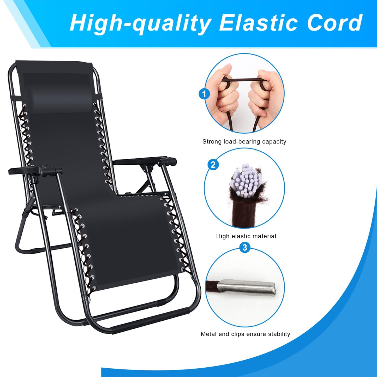 COITEK 4PCS Replacement Cord for Zero Gravity Chair, Universal Elastic Repair Cord for Recliners Replacement Laces Rope for Lounge, Bungee Beach Chair (Brown)