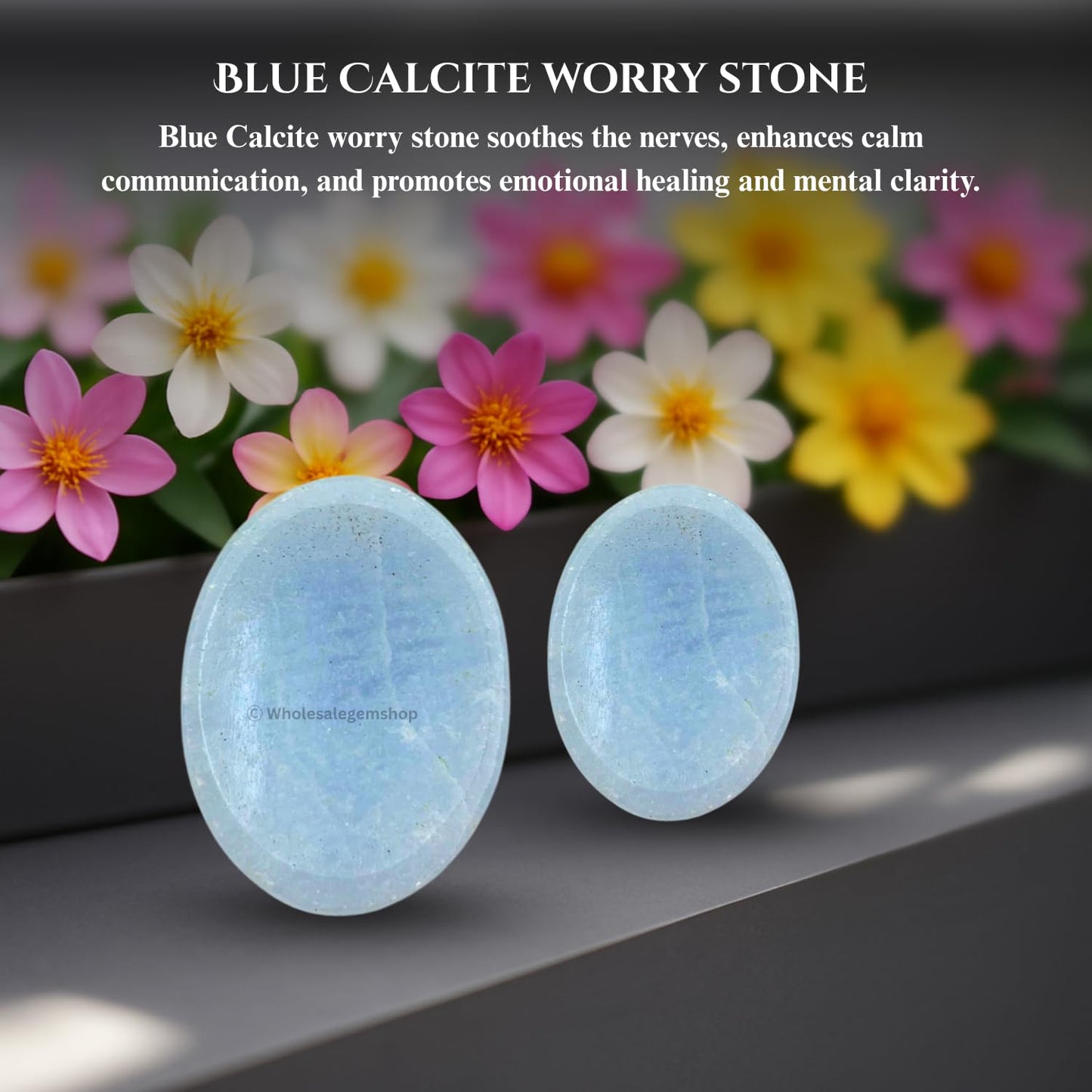 GEMSCITE Blue Calcite Thumb Worry Stones Metaphysical Gemstone Crystal Healing Reiki Men Women Gift FENG Shui Positive Energy Love Wellness Palm Stones Wicca Powerful