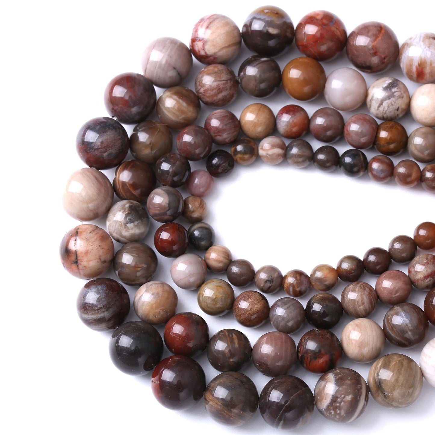 36pcs 10mm Natural Wooden Petrified Jade Agate Gemstone Beads Round Loose Spacer Beads for Jewelry Making DIY Bracelet Necklace 1 Strand 15inch