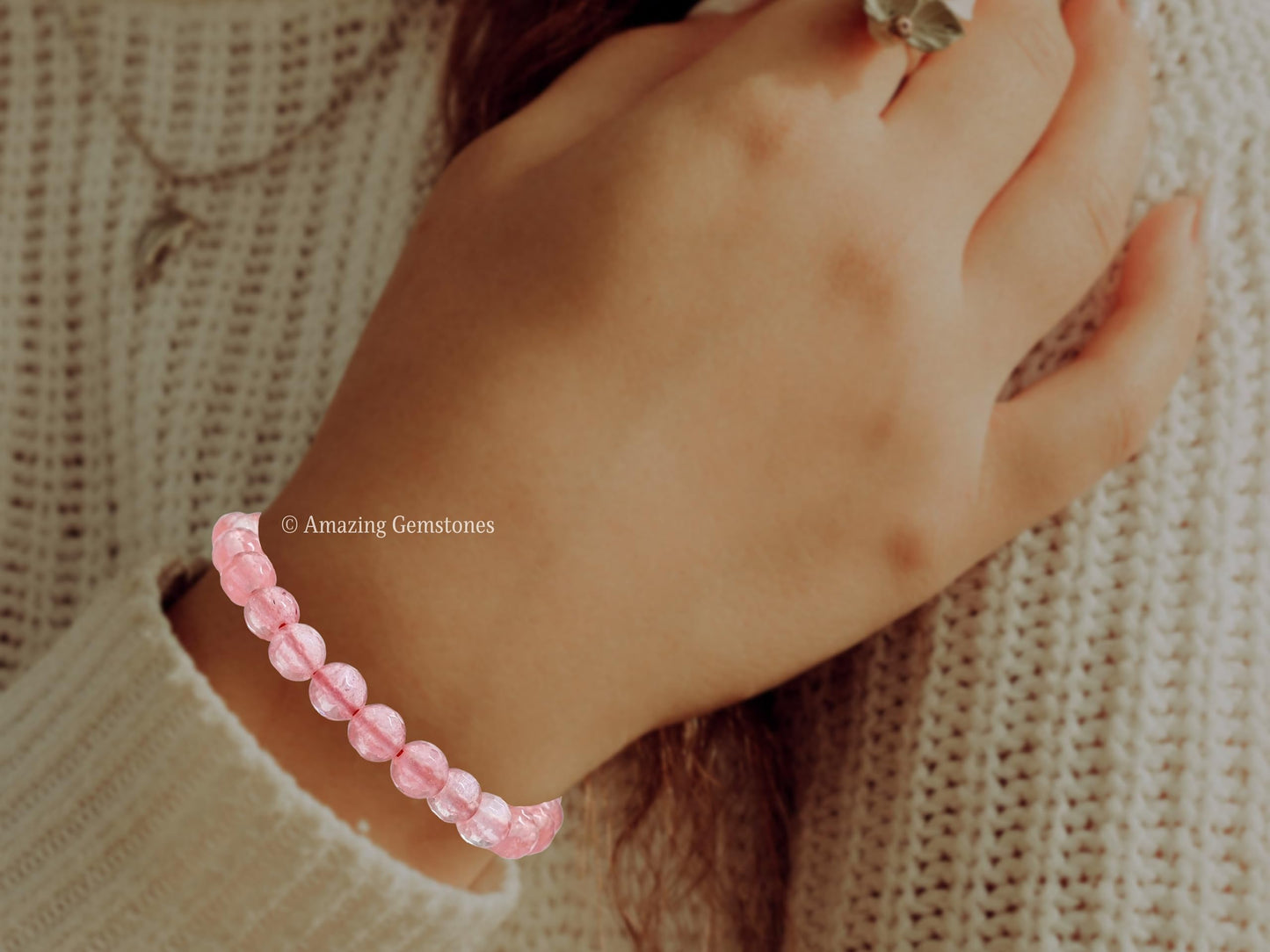 Amazing Gemstone Cherry Quartz Bracelet for Women - Chakra Mens Bracelet Protection Crystals and Healing Stones - Blessing Bracelet Spiritual Meditation Gift Christmas Stocking